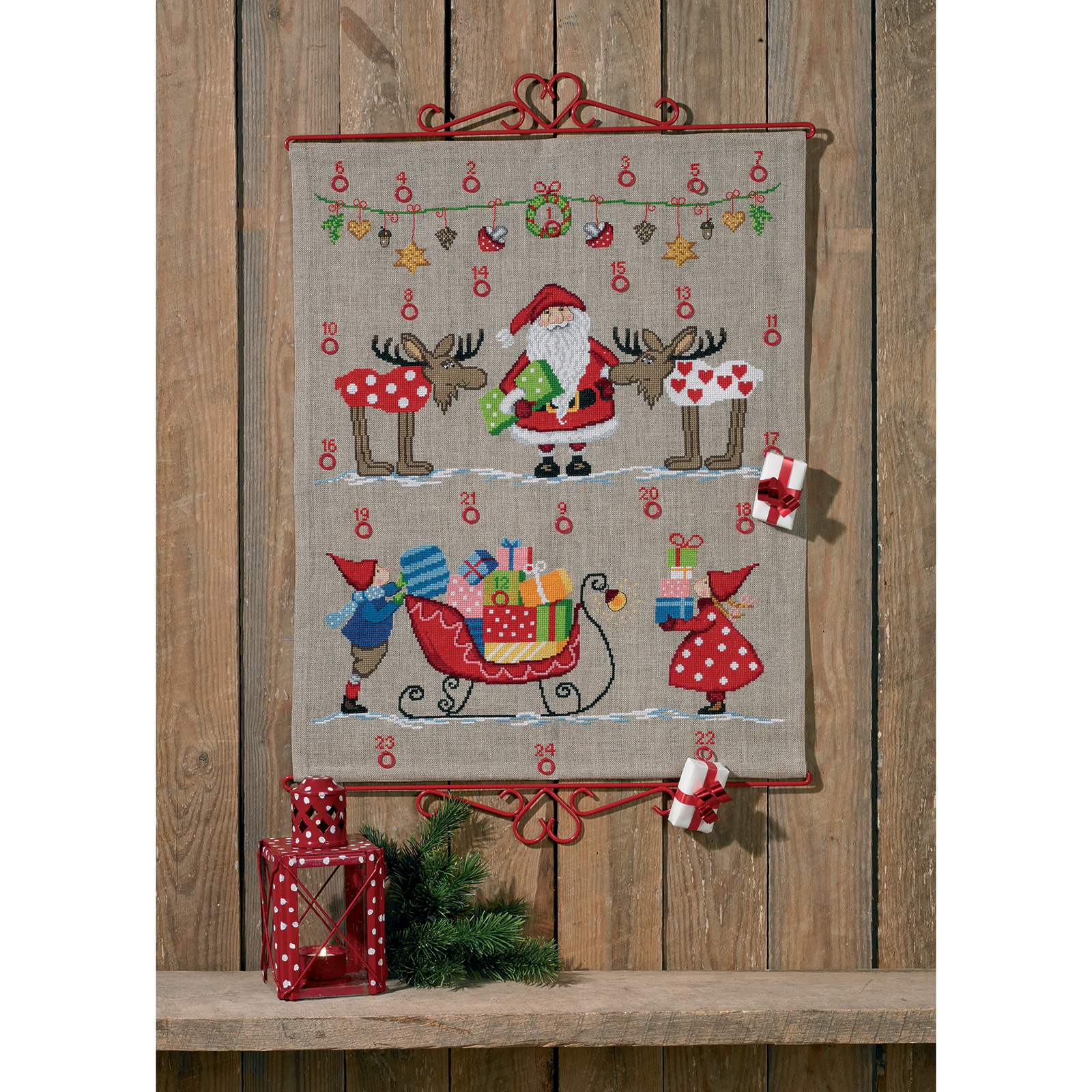 Permin 34-0216 Borduurpakket adventskalender slee 48x60 cm - STUK