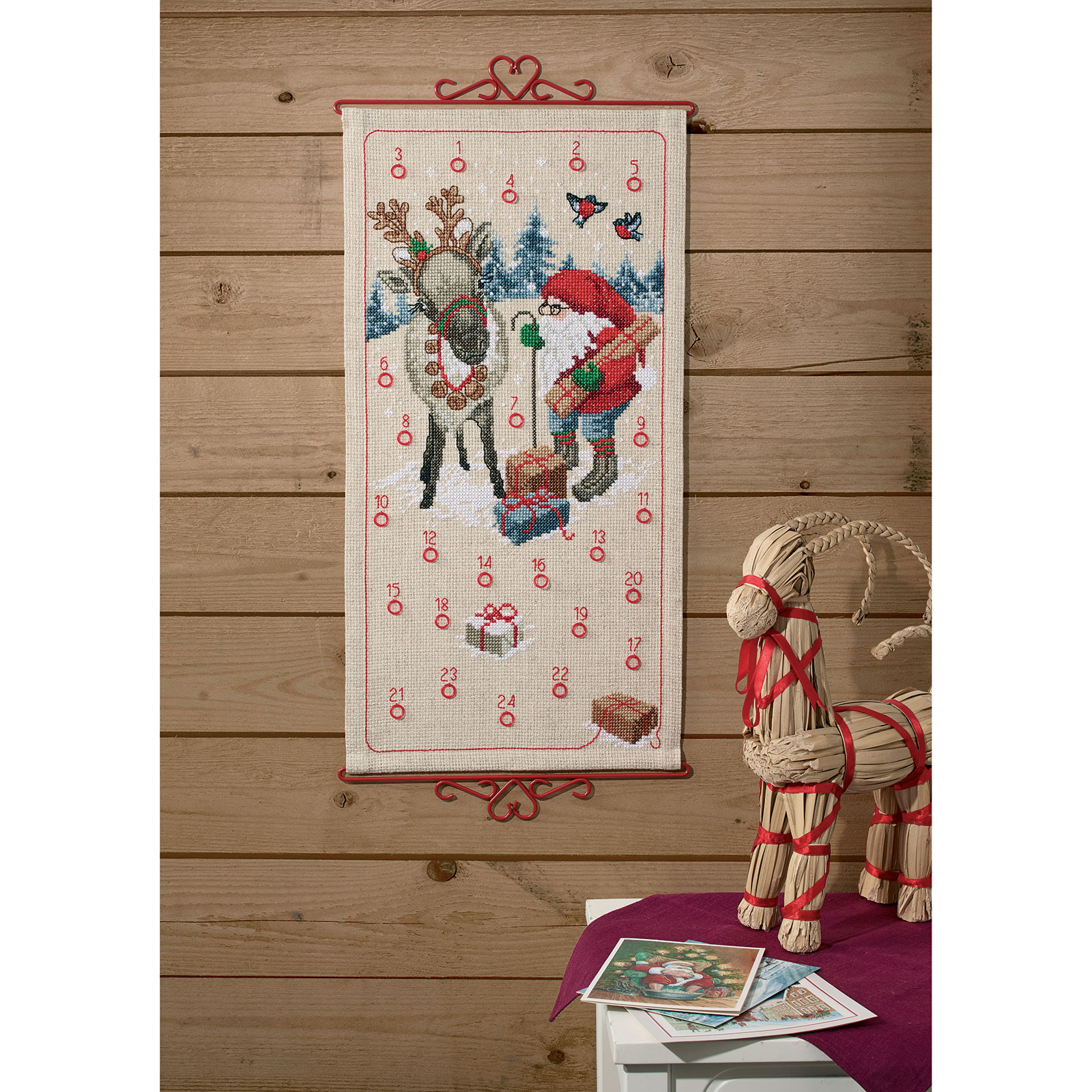 Permin 34-1610 Borduurpakket adventskalender Kerstman 35x67 cm - STUK