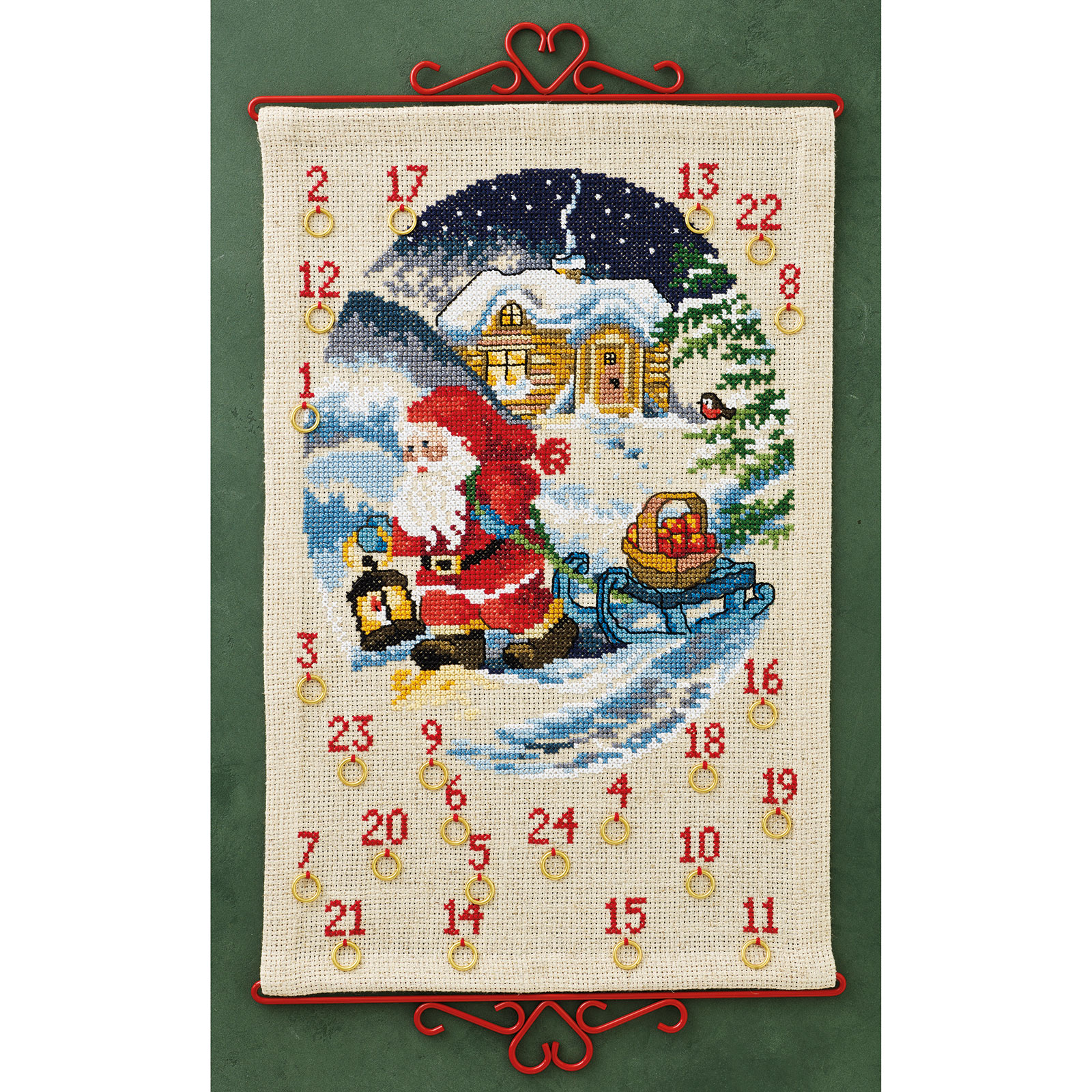 Permin 34-4214 Kerstman met mand met appels 35x55cm - STUK
