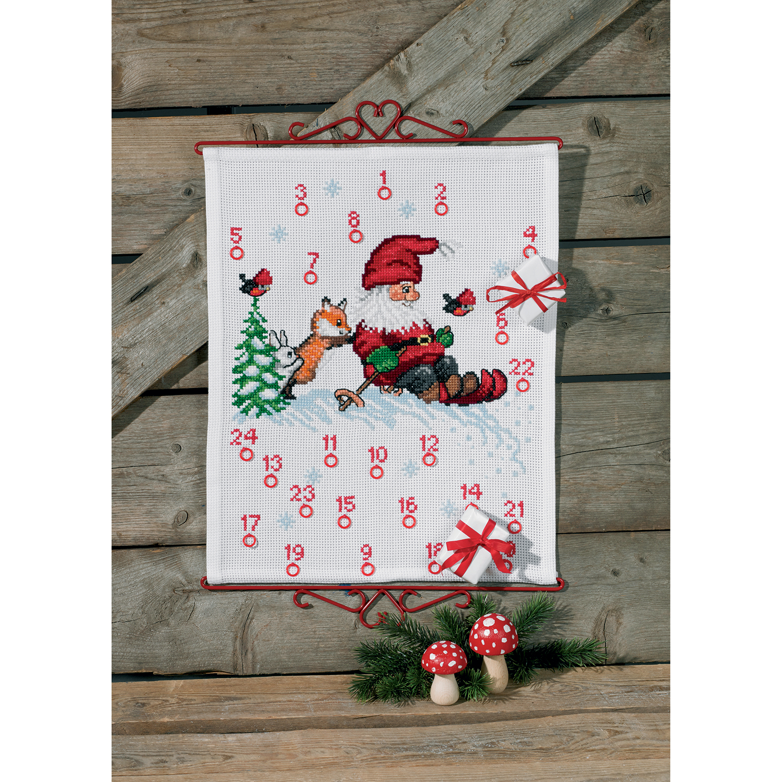 Permin 34-8284 Borduurpakket adventskalender Skiën elf 40x50 cm - STUK
