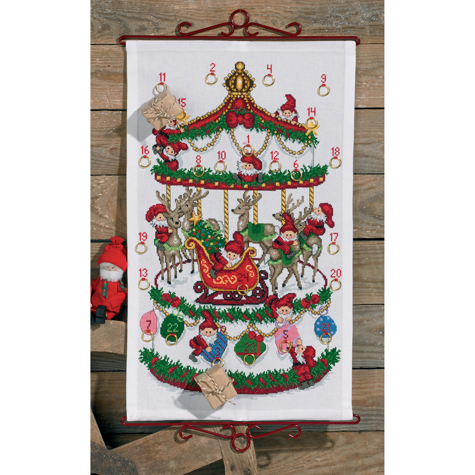 Permin 34-9220 Borduurpakket adventskalender autoousel 35x58 cm - STUK