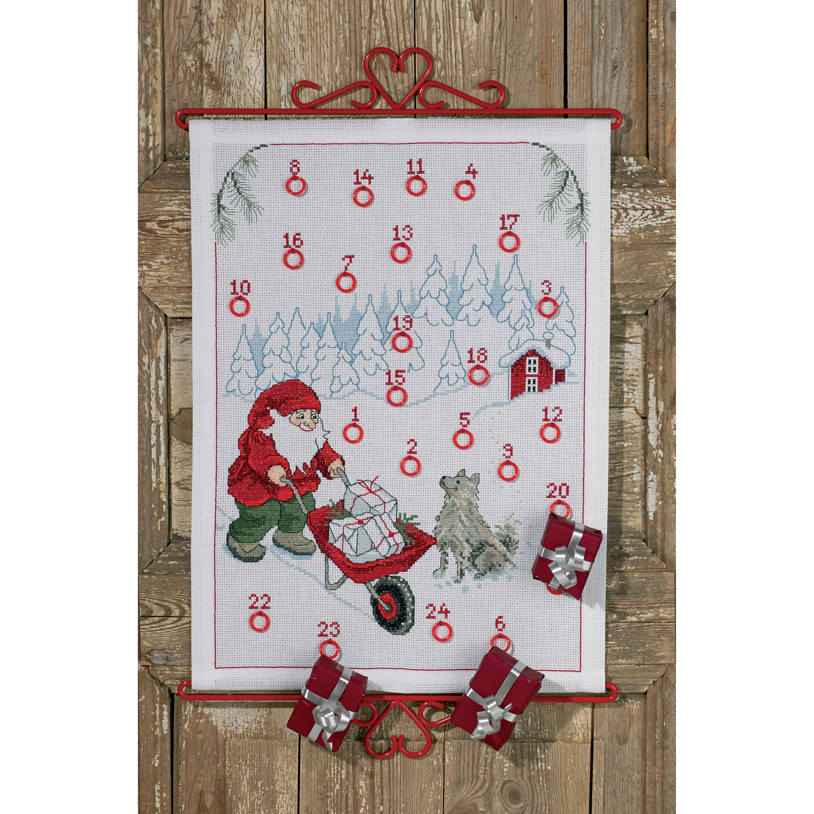 Permin 34-9654 Borduurpakket adventskalender Kerstman 32x43 cm - STUK