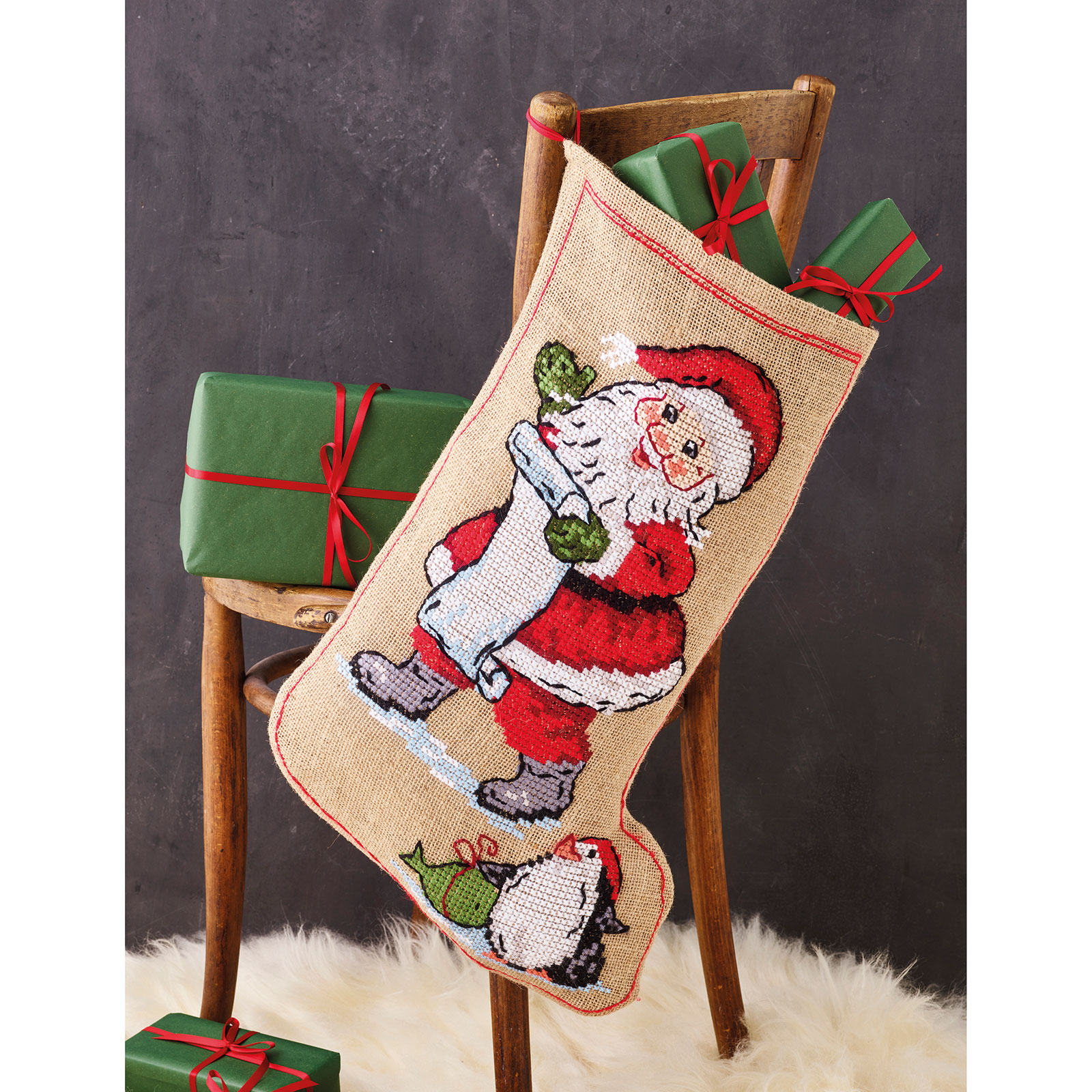 Permin 41-4216 Kerstman & pinguïn 37x60cm - STUK