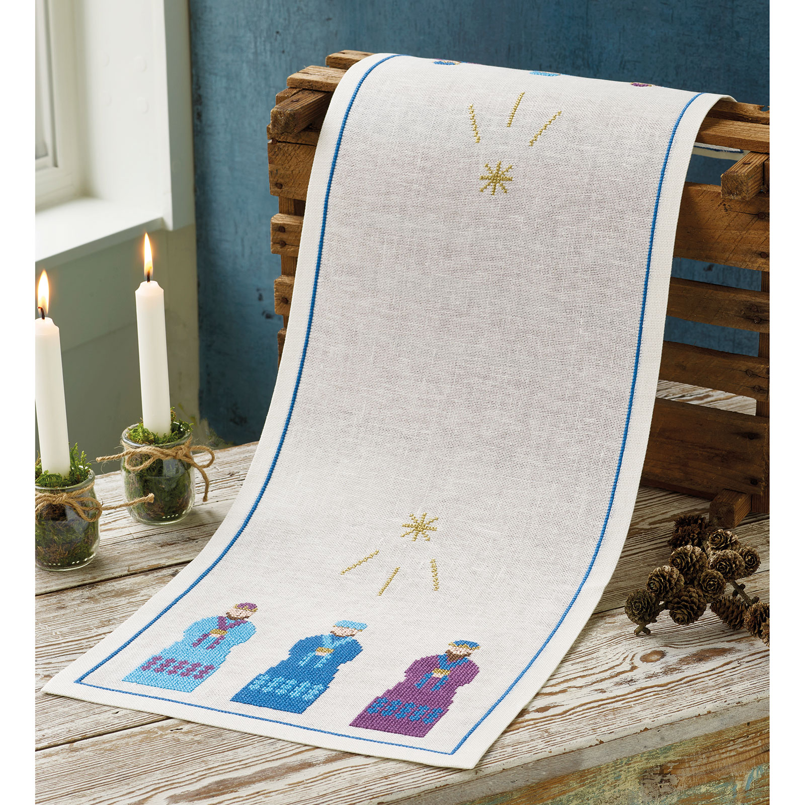 Permin 68-4520 De drie wijzen blauw 32x90cm - STUK