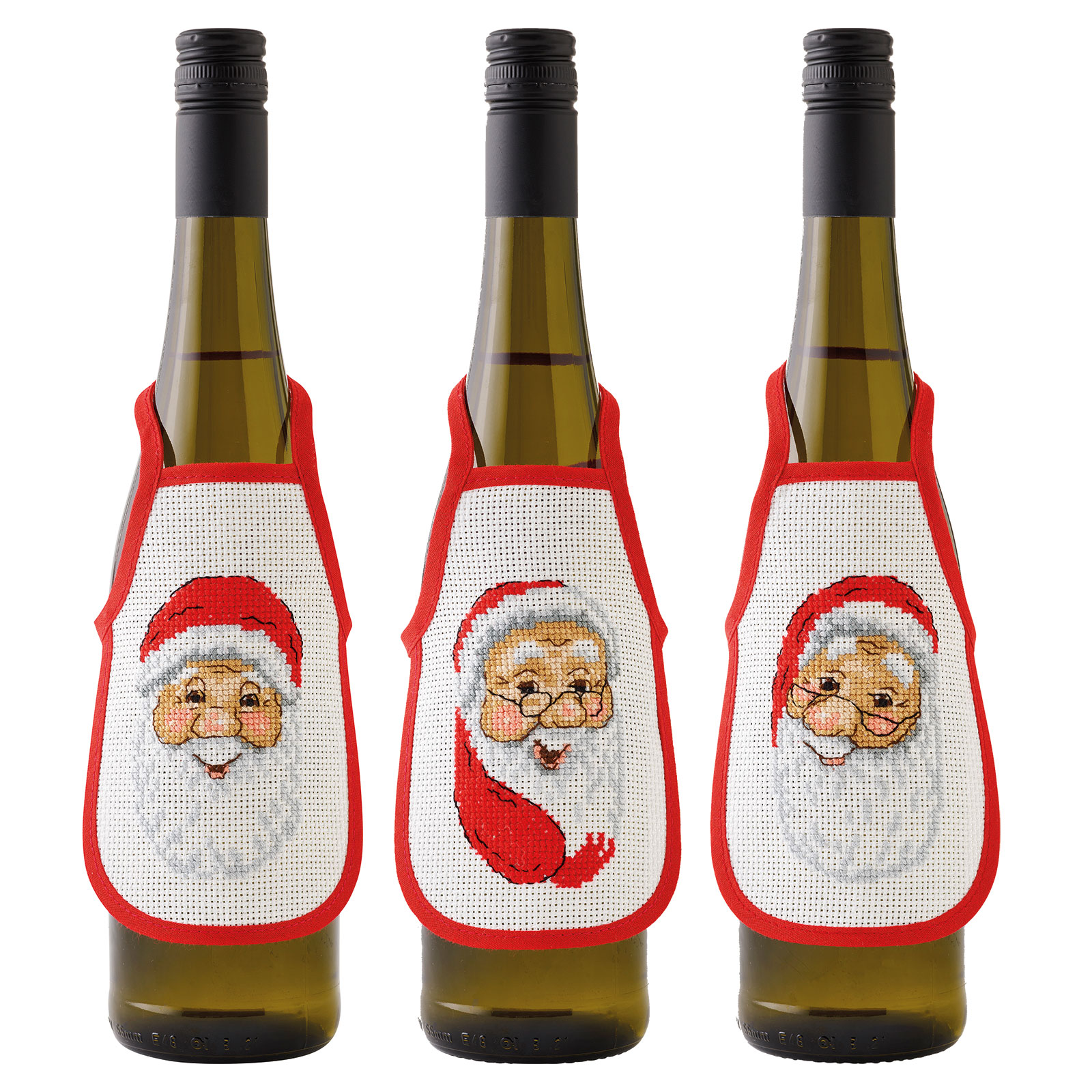 Permin 78-5270 Borduurpakket Kerstman flessenschort 3 ontwerpen 10x15cm - STUK