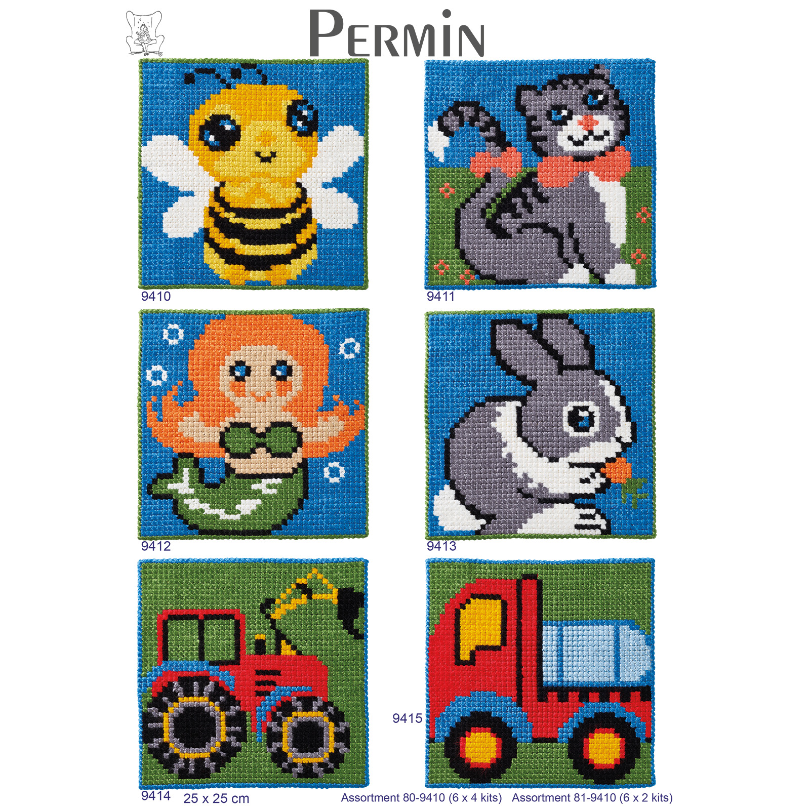 Permin 81-9410 Borduurpakket Kindercanvas 6x2 kits - Assortiment