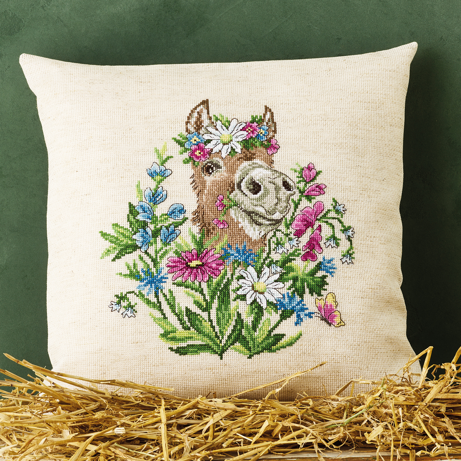 Permin 83-5103 Borduurpakket Ezel met bloemen 40x40cm - STUK