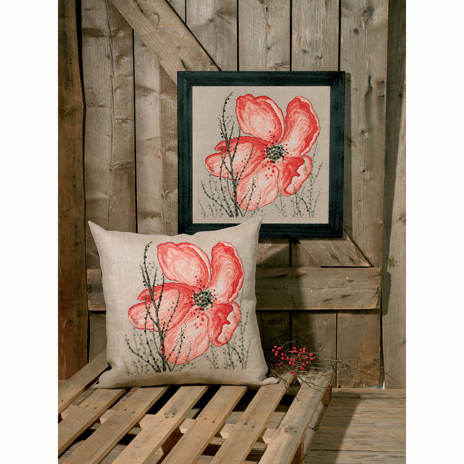 Permin 83-8108 Kussen Borduurpakket Papaver 60x60 cm - STUK