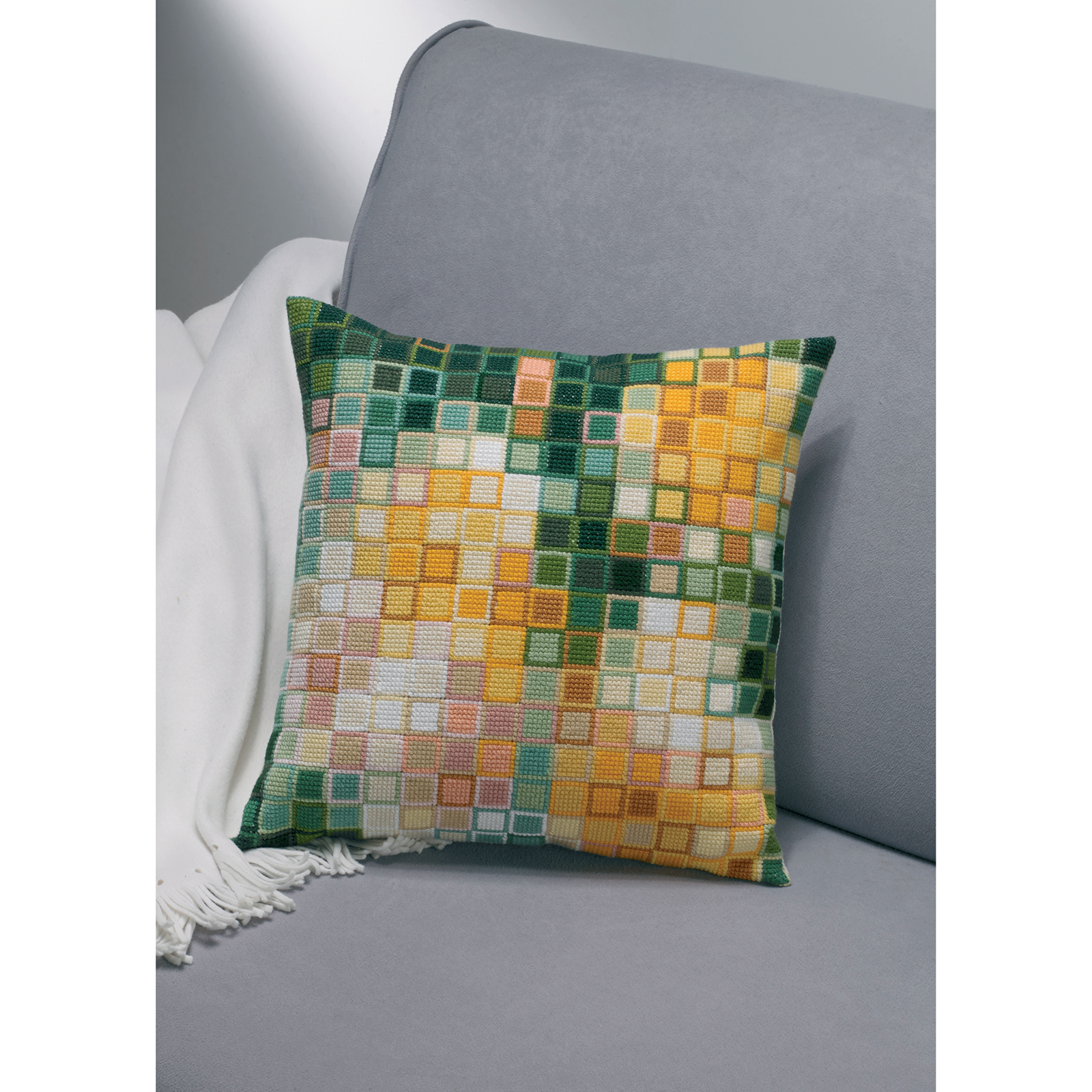 Permin 83-8808 Kussen Borduurpakket Pixel rozen 38x38 cm - STUK