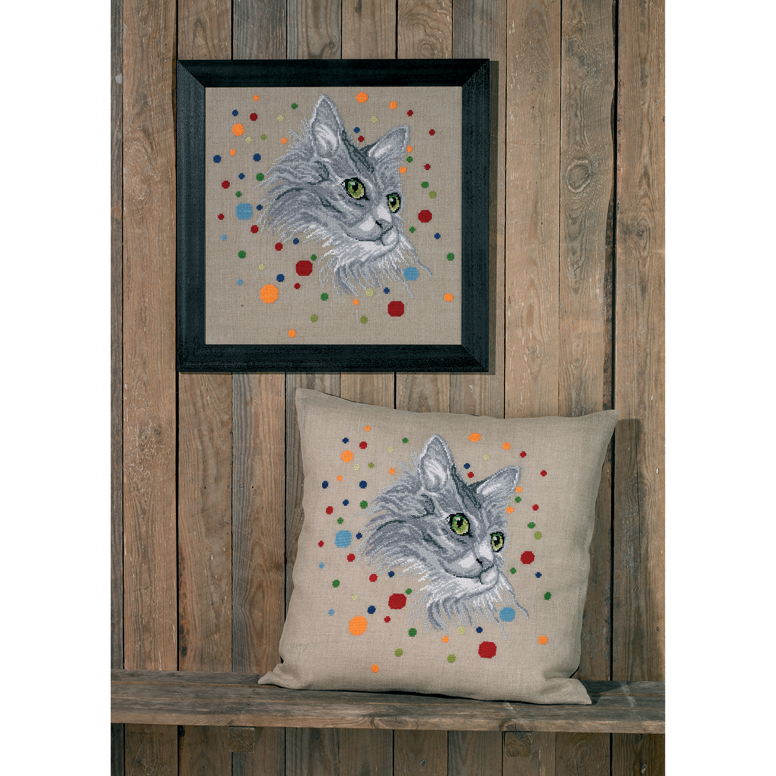 Permin 83-9403 Kussen Borduurpakket De kat 60x60 cm - STUK