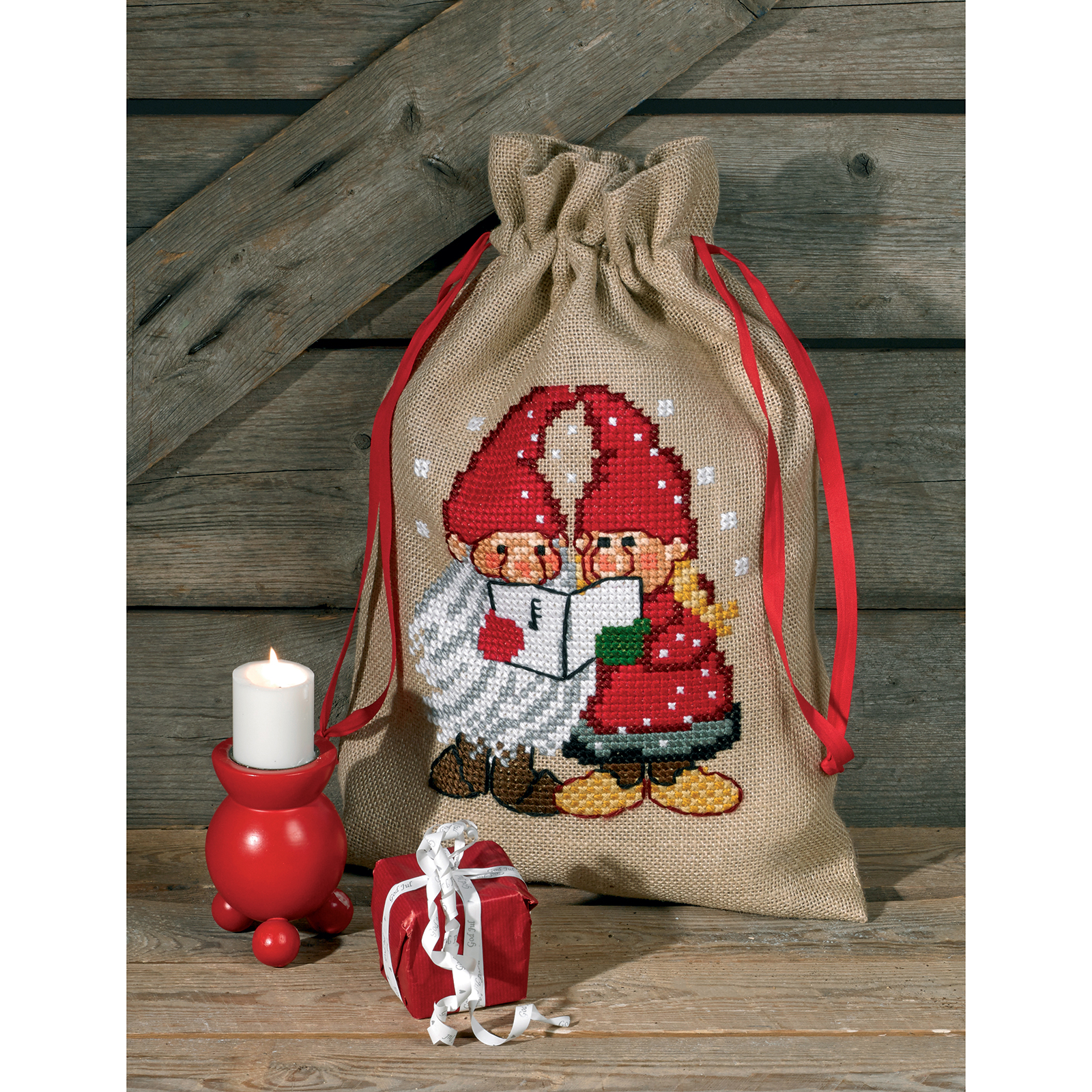 Permin 90-8287 Borduurpakket Kerstman tas 39x55 cm - STUK