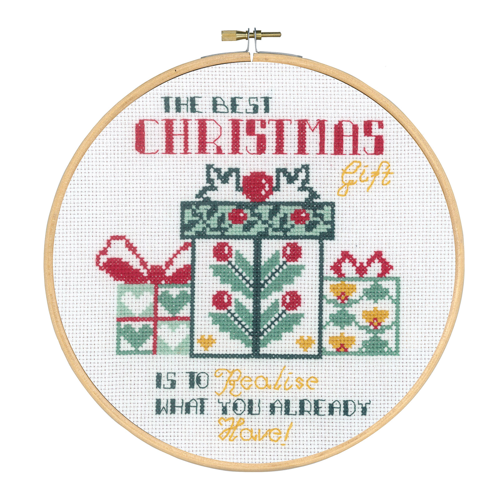 Permin 92-2659 Borduurpakket Kerst cadeau 20cm rond - STUK