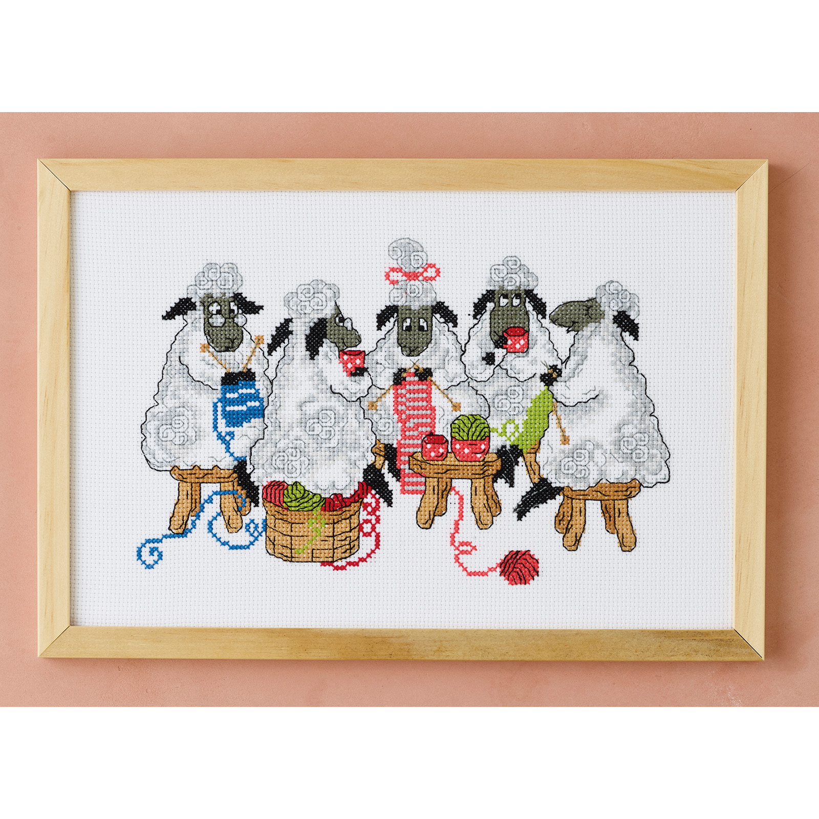 Permin 92-5119 Borduurpakket Schapen die breien 30x20cm - STUK