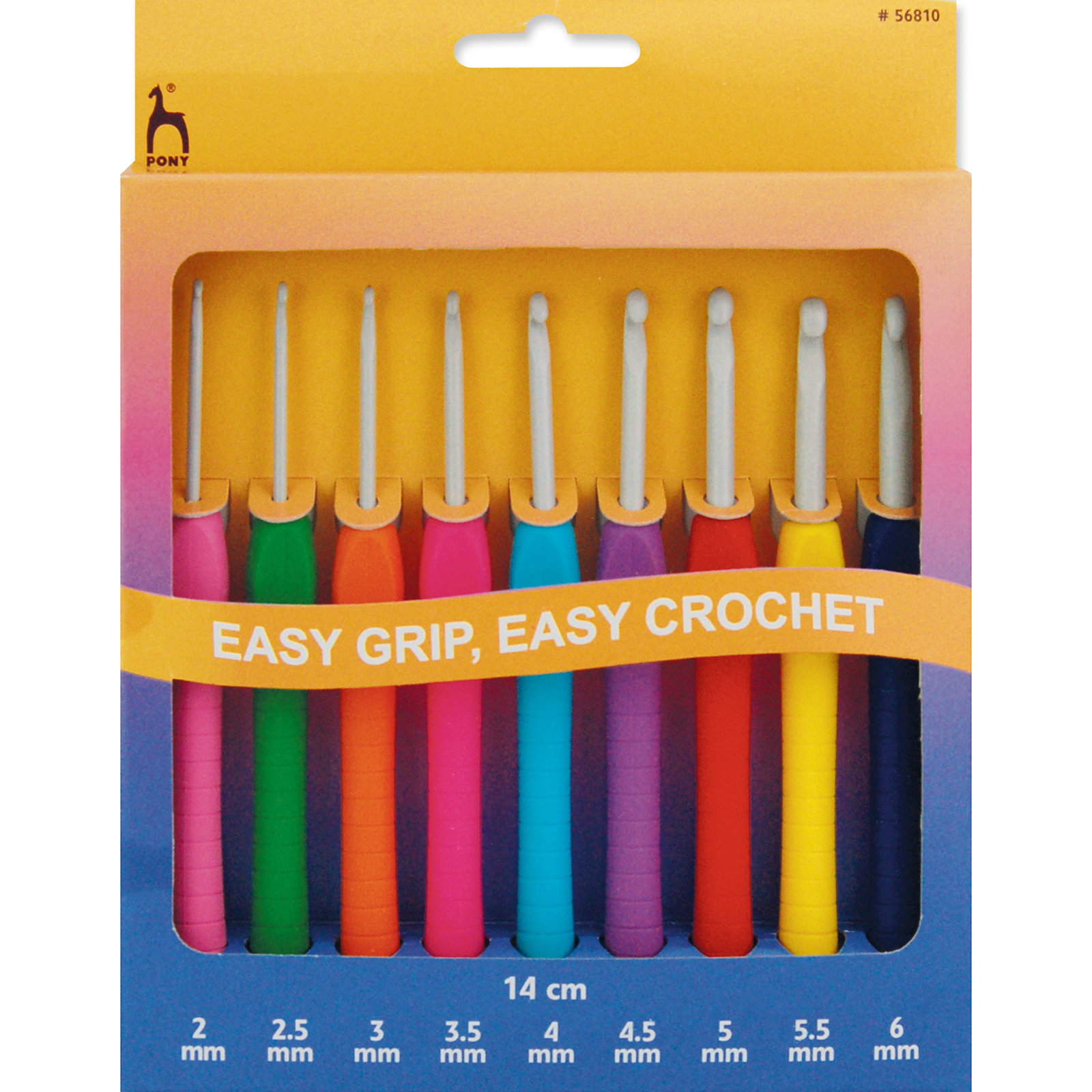 Pony 56810 Easy Grip Haaknaaldenset  2,0  t/m 6,0 mm - 9 stuks - SET
