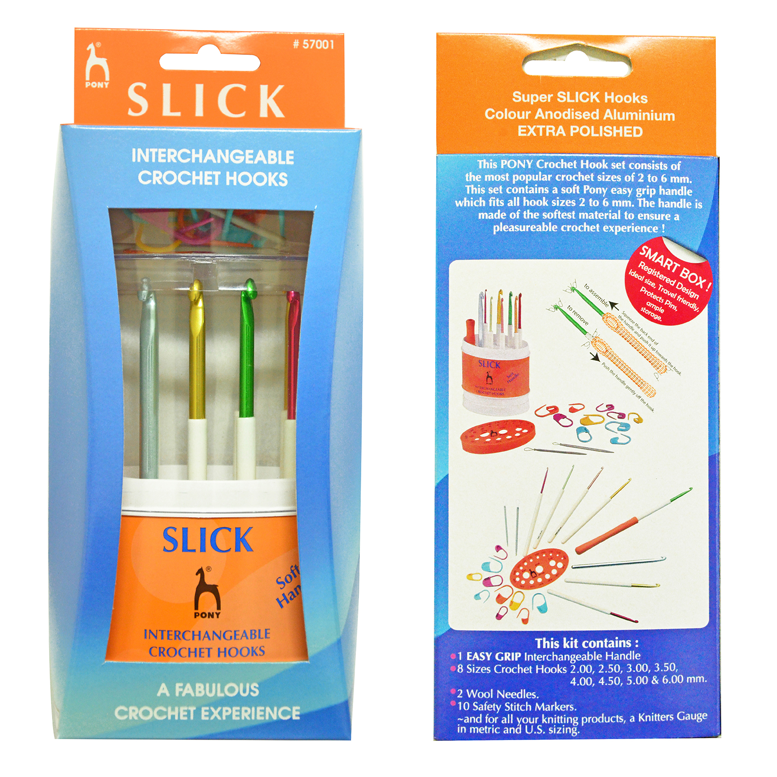 Pony 57001 Slick verwisselbare haaknaaldenset 2,0 mm t/m 6,0 mm- 8 maten - SET