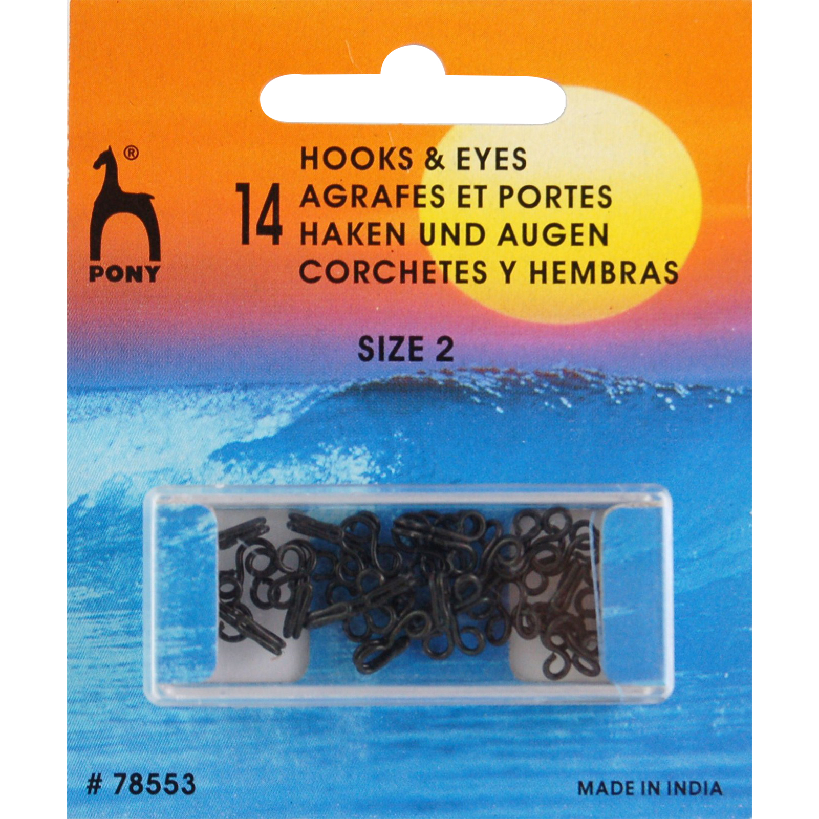 Pony 78553 Haken en ogen maat 2 zwart  - 14 stuks - Kaart