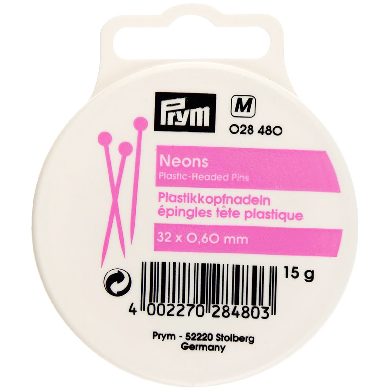 Prym 028480 Plastickopspelden staal gehard 0,65 x 32 mm neon - Doos