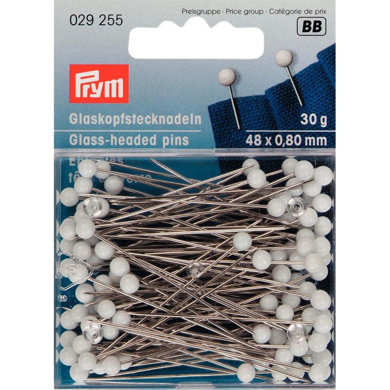 Prym 029255 Glaskopspelden zilverkleurig 0,80 x 48 mm wit - Kaart
