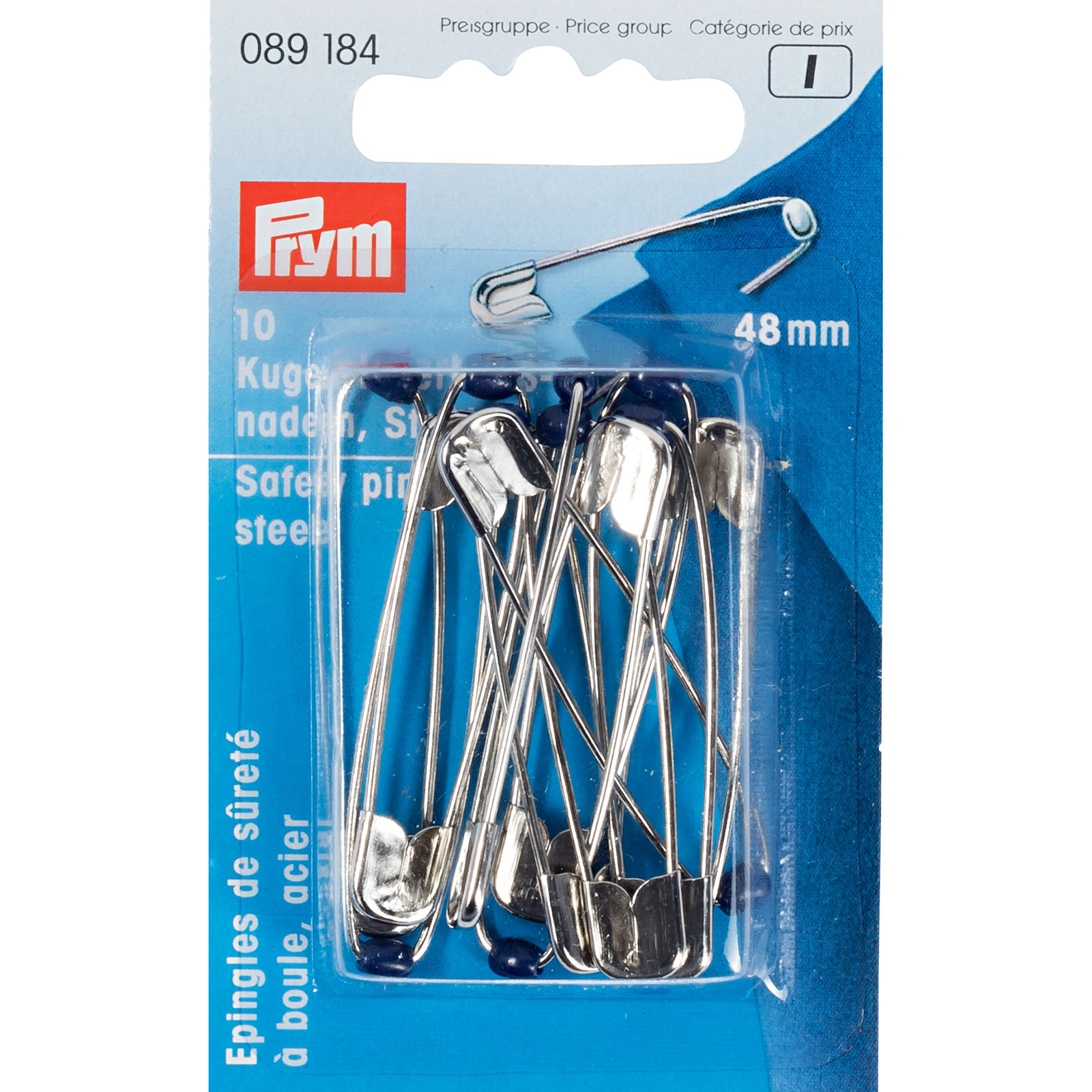 Prym 089184 Veiligheidsspelden met kogel staal No. 3 zilverkleurig 48 mm - Kaart