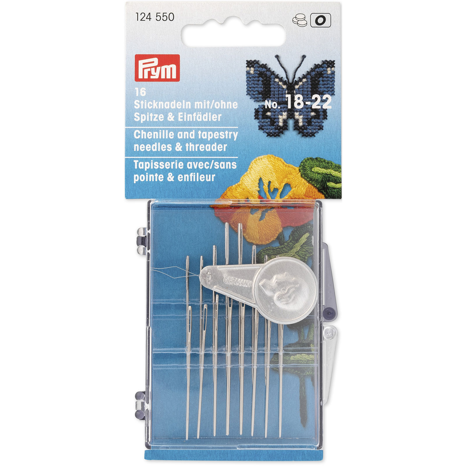 Prym 124550 Borduurnaalden met/zonder punt No. 18-22 & draaddoorsteker - Kaart