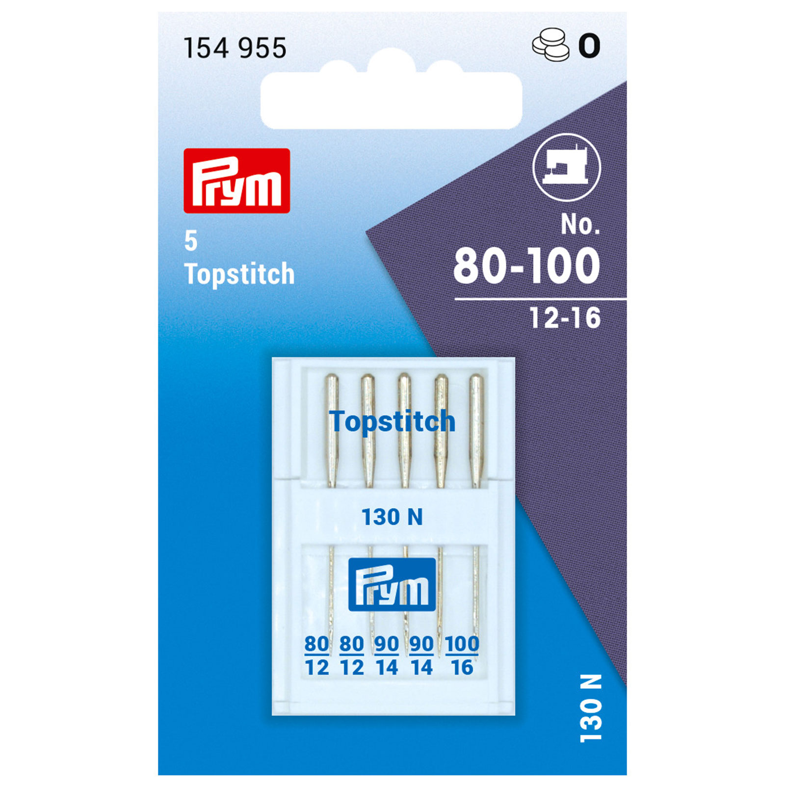 Prym 154955 Naaimachinenaalden Sys. 130N/MET Topstitch/Metallic 80-100 - Kaart