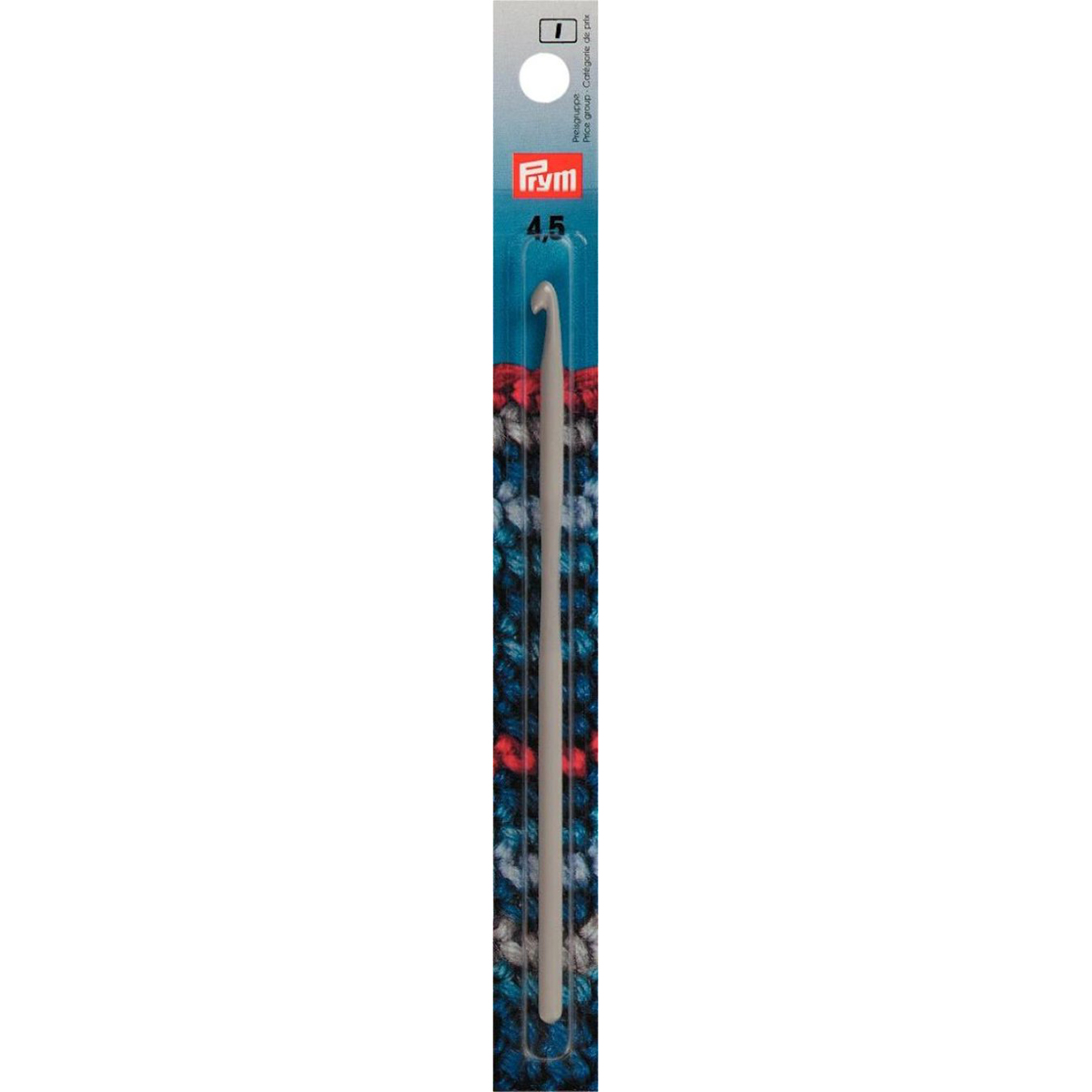 Prym 195140 Wolhaaknaald met duimsteun ALU grijs 14 cm 4,50 mm - Kaart