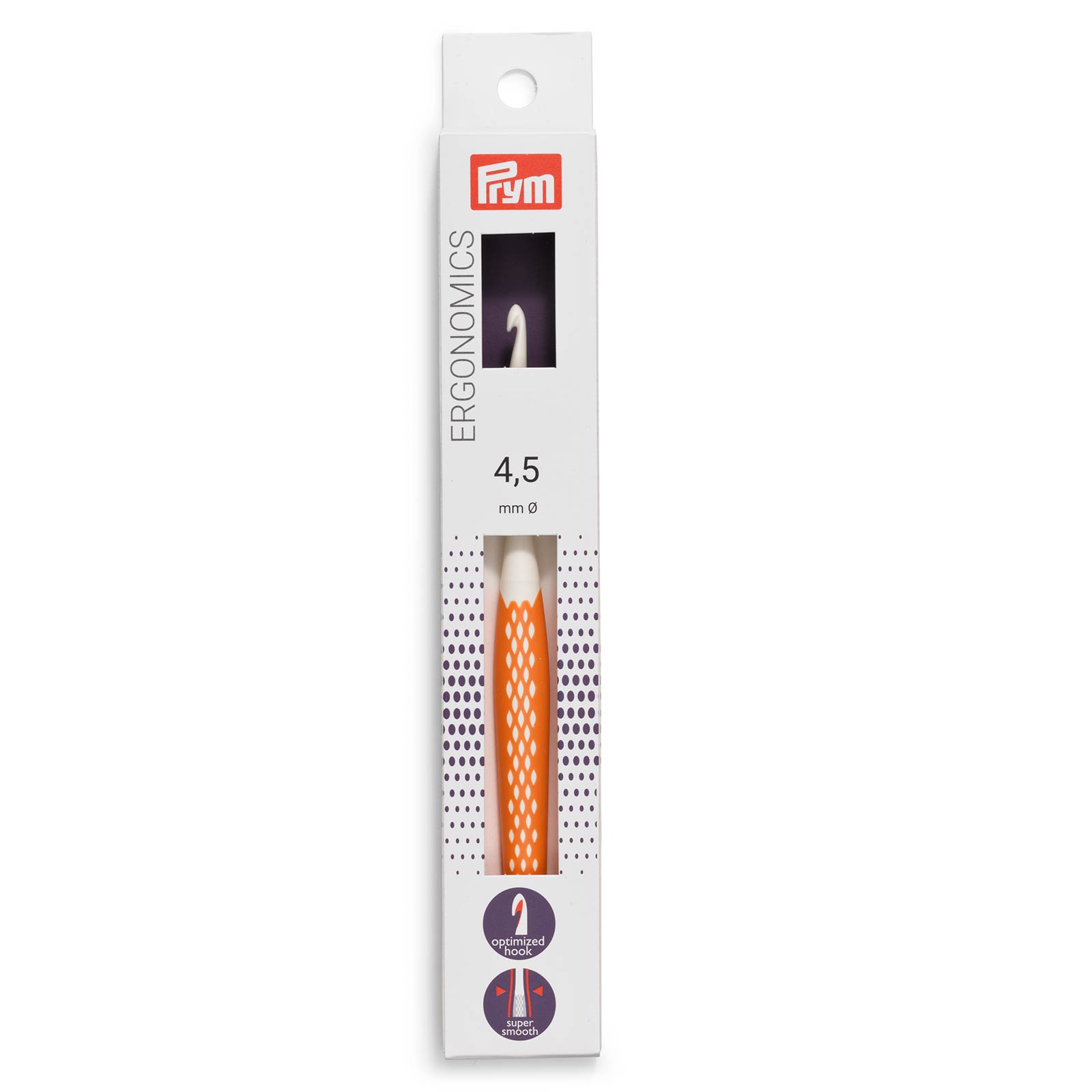 Prym 218486 Wolhaaknaald KST ergonomisch 4,5 mm 16 cm oranje - Kaart