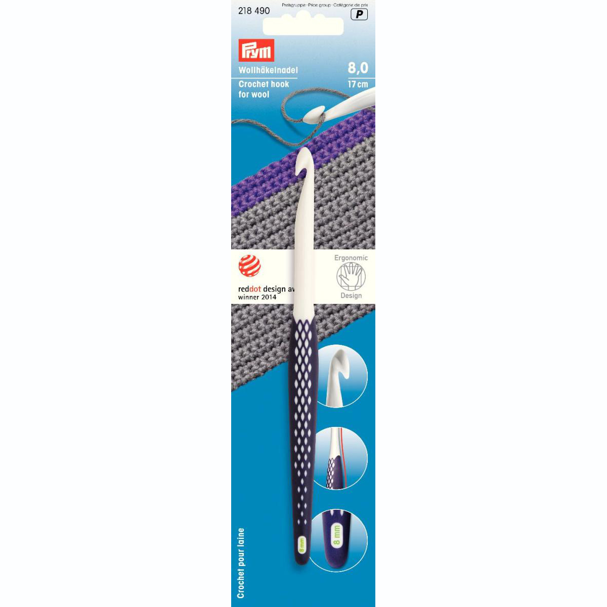 Prym 218490 Wolhaaknaald KST ergonomisch 17 cm 8,00 mm mint - Kaart