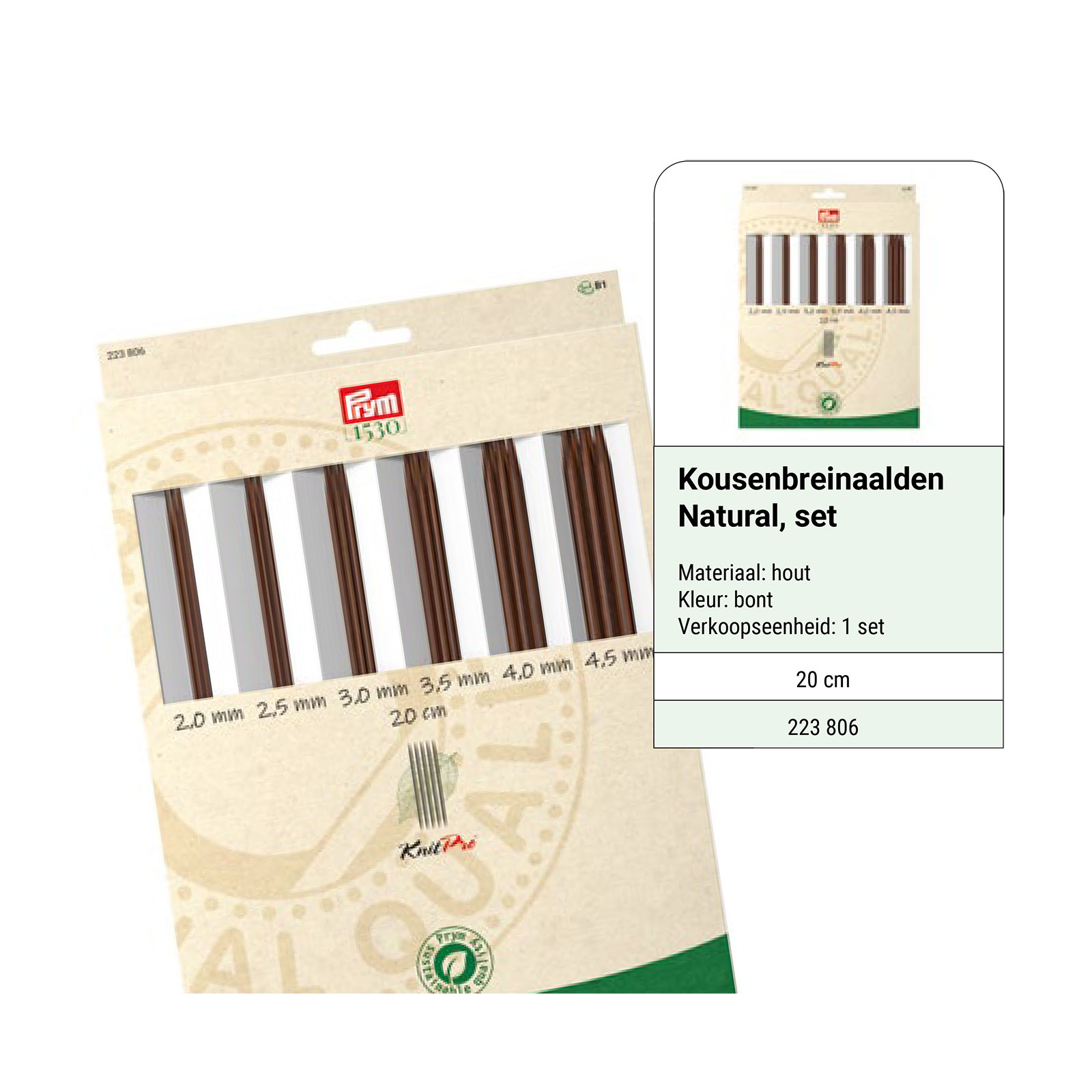 Prym 223806 Kousenbreinaalden set NATURAL 20cm - Kaart