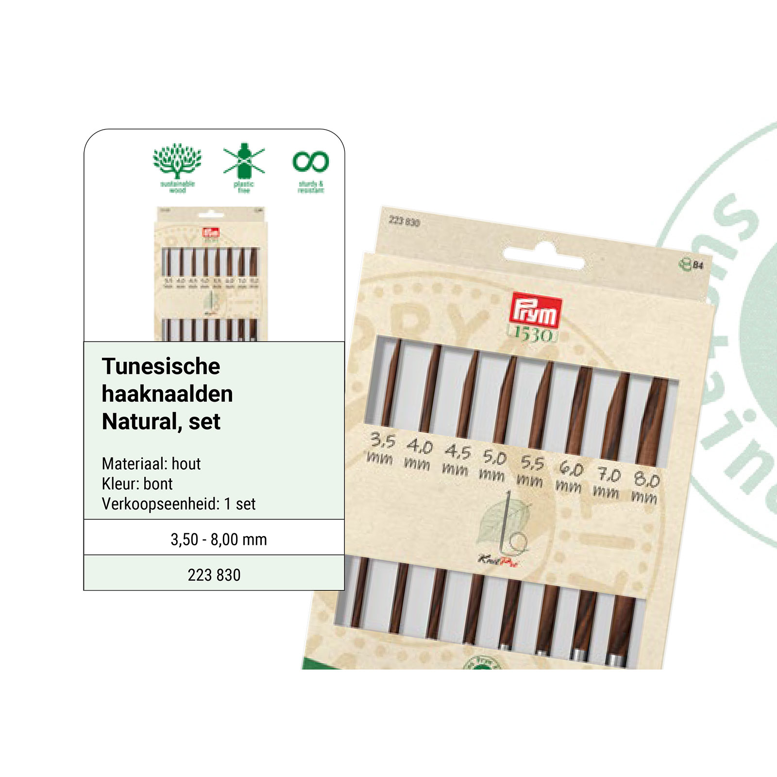 Prym 223830 Tun. haaknaalden set NATURAL 3,5-8mm - Kaart