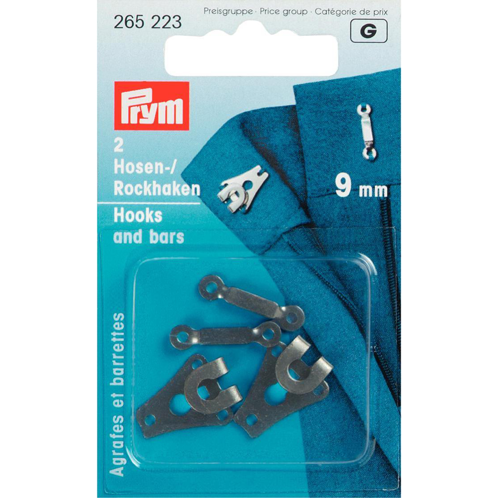 Prym 265223 Broek -en rokhaken met staafjes ST 9 mm zwart - Kaart