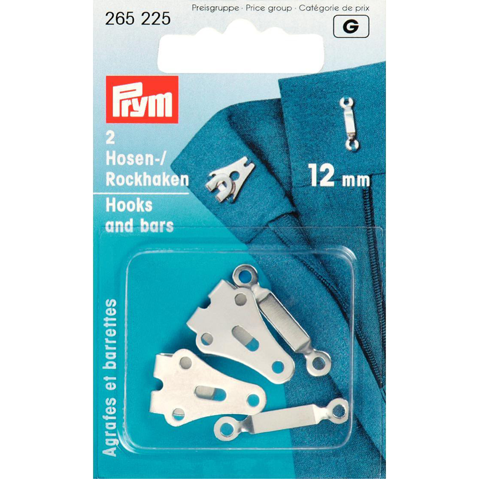 Prym 265225 Broek -en rokhaken met staafjes ST 12 mm zilverkleurig - Kaart