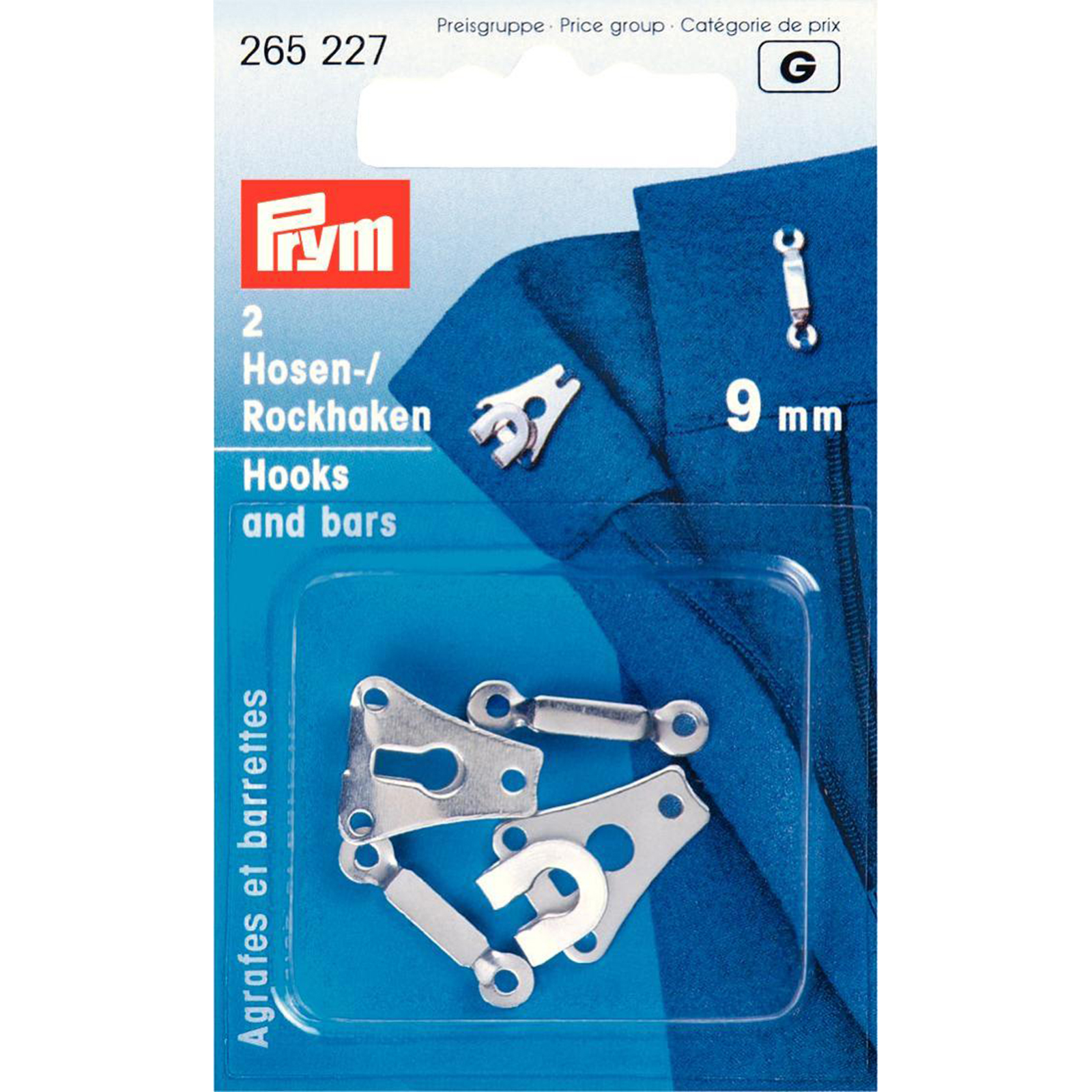 Prym 265227 Broek -en rokhaken met staafjes ST 9 mm zilverkleurig - Kaart