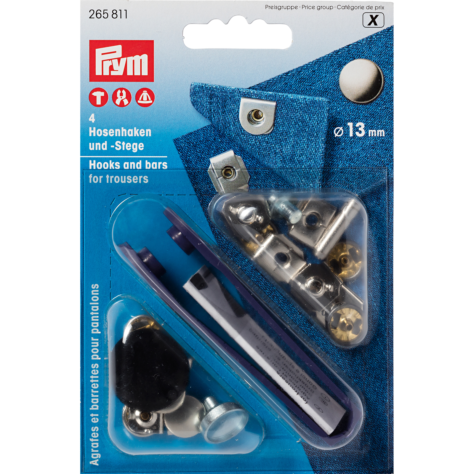 Prym 265811 Broekhaken en -staafjes MS 13 mm zilverkleurig/gebronsd - Kaart