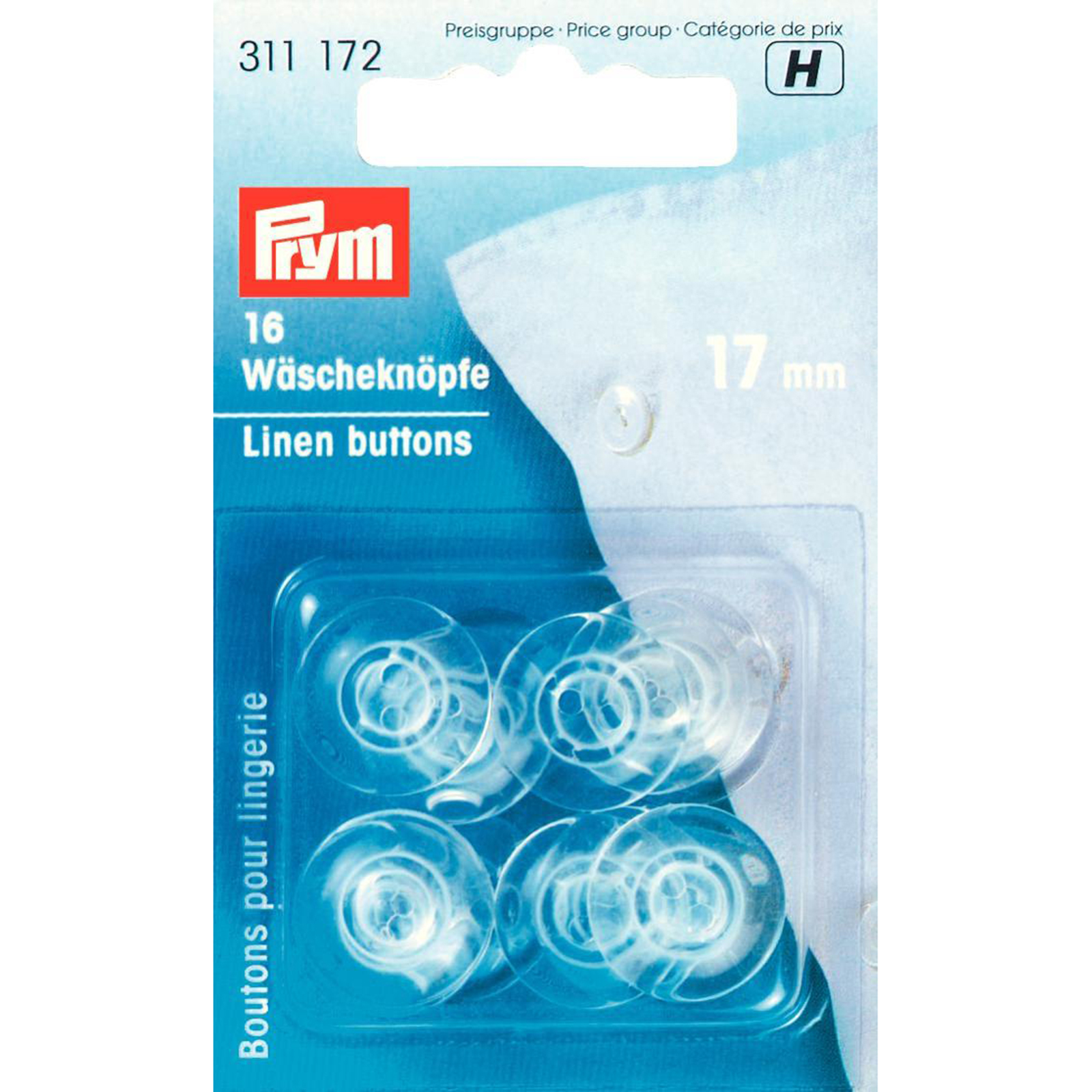 Prym 311172 Linnen knopen KST 17 mm transparant - Kaart