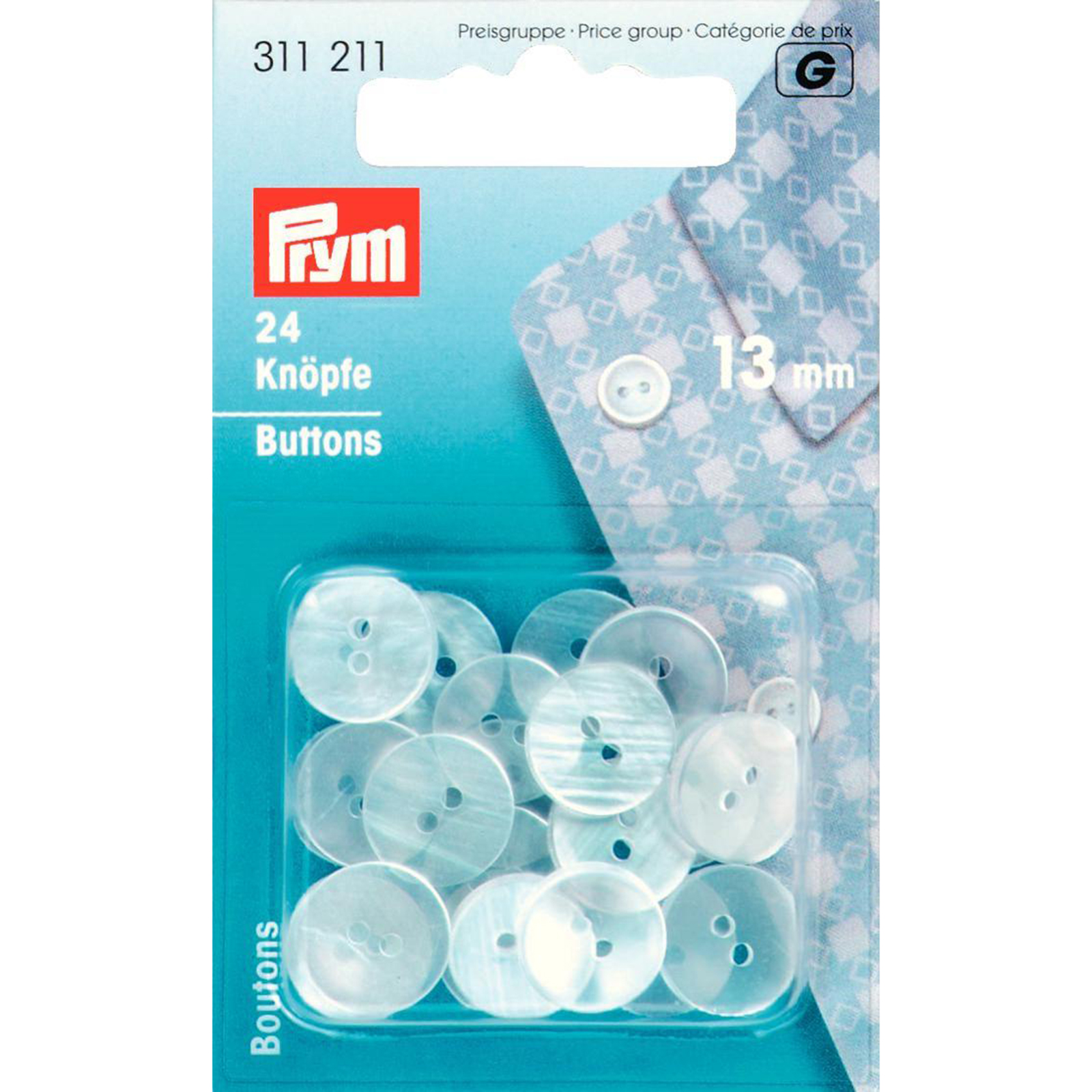 Prym 311211 Knopen voor pyjama's KST imitatiepaarlemoer 13 mm - Kaart