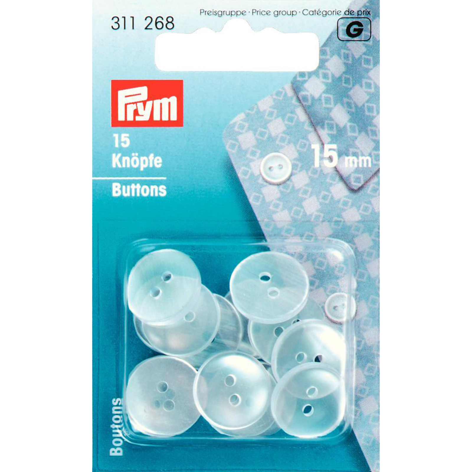 Prym 311268 Knopen voor pyjama's KST imitatiepaarlemoer 15 mm - Kaart