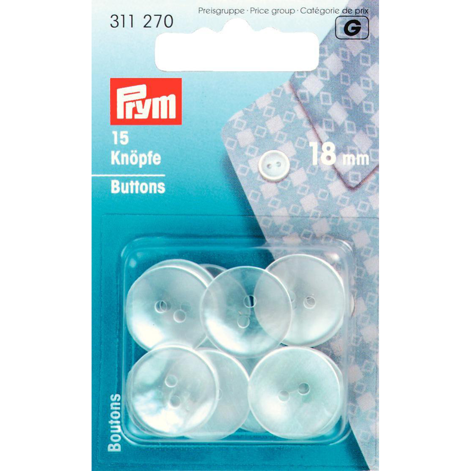 Prym 311270 Knopen voor pyjama's KST imitatiepaarlemoer 18 mm - Kaart