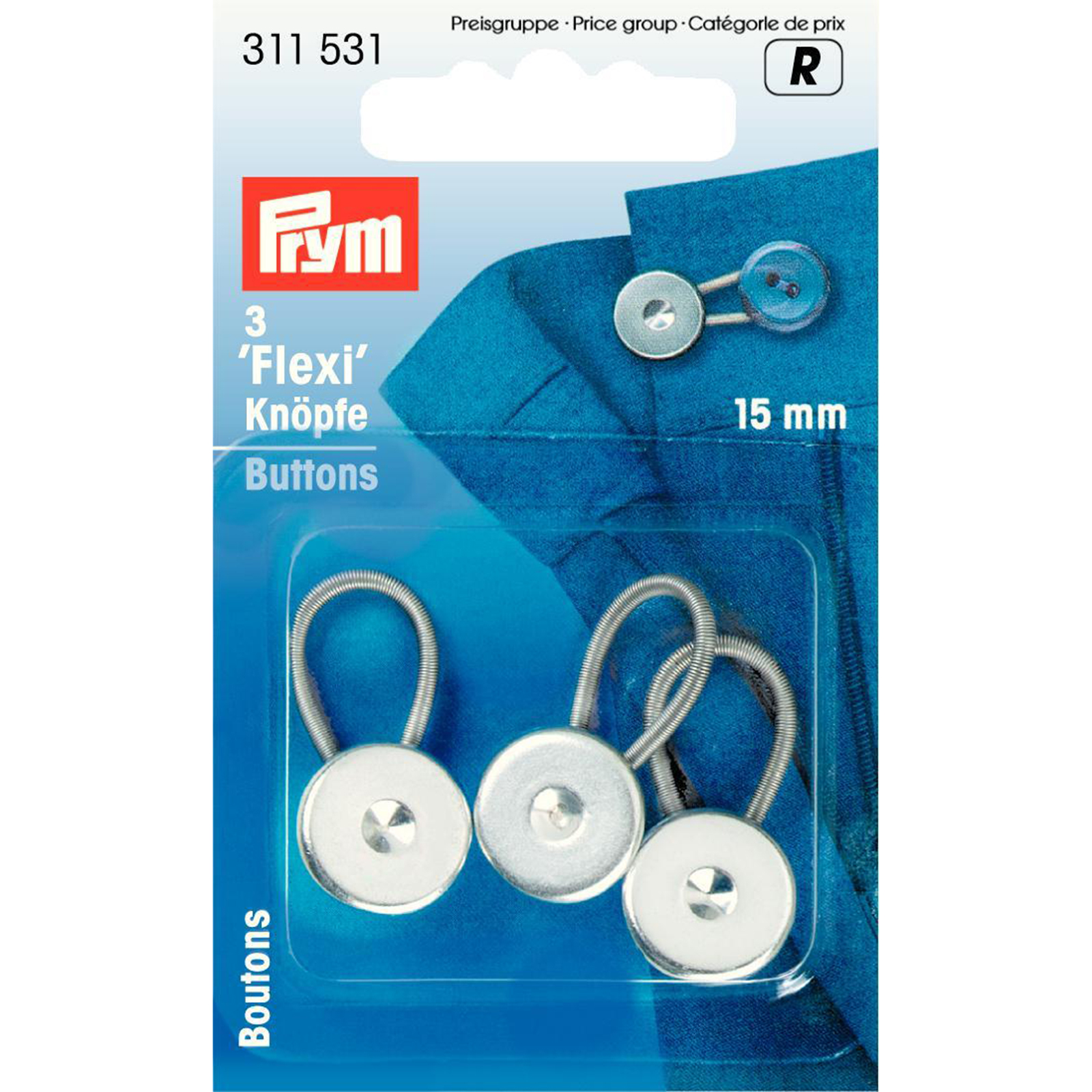 Prym 311531 Flexi-knopen met lus 15 mm zilverkleurig - Kaart