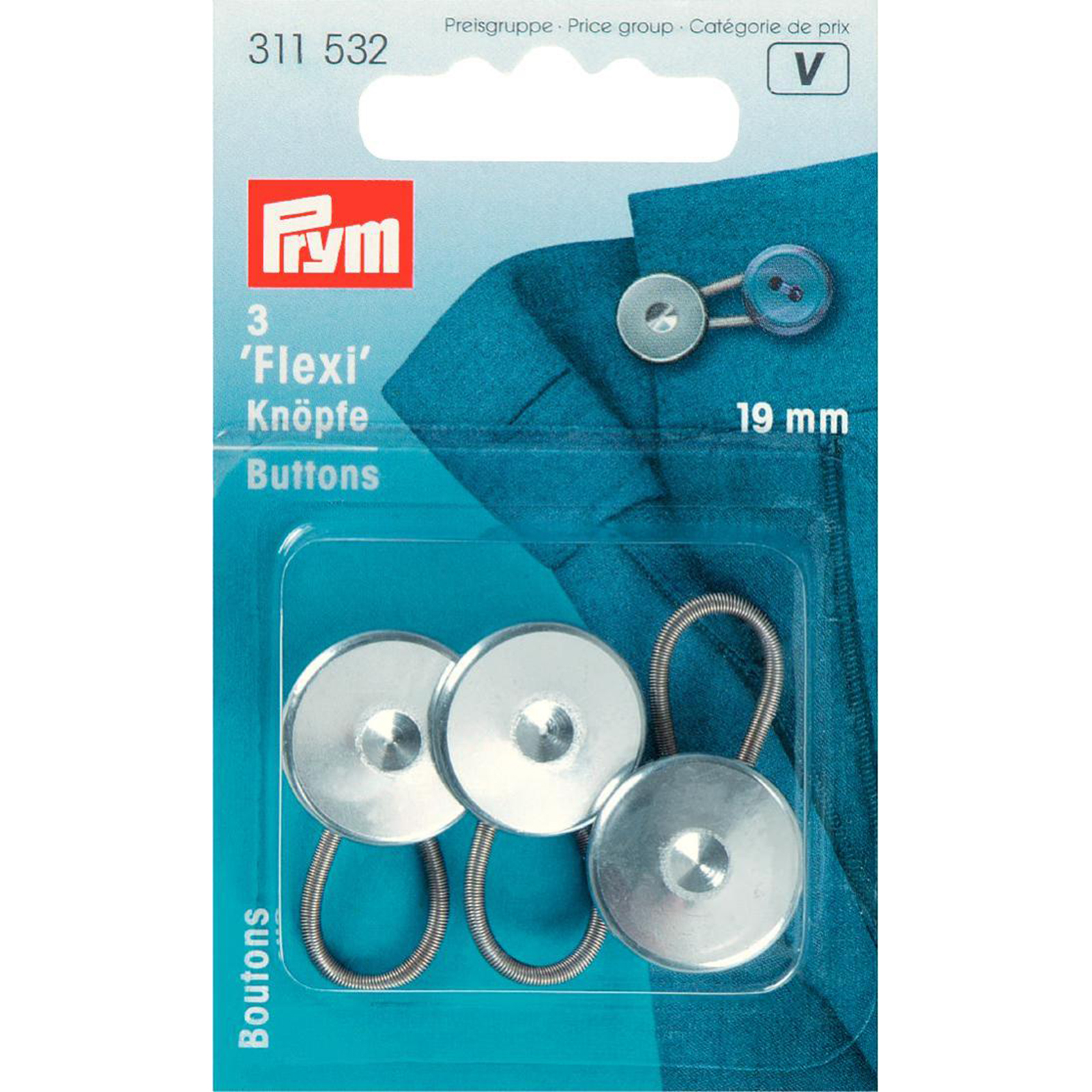 Prym 311532 Flexi-knopen met lus 19 mm zilverkleurig - Kaart