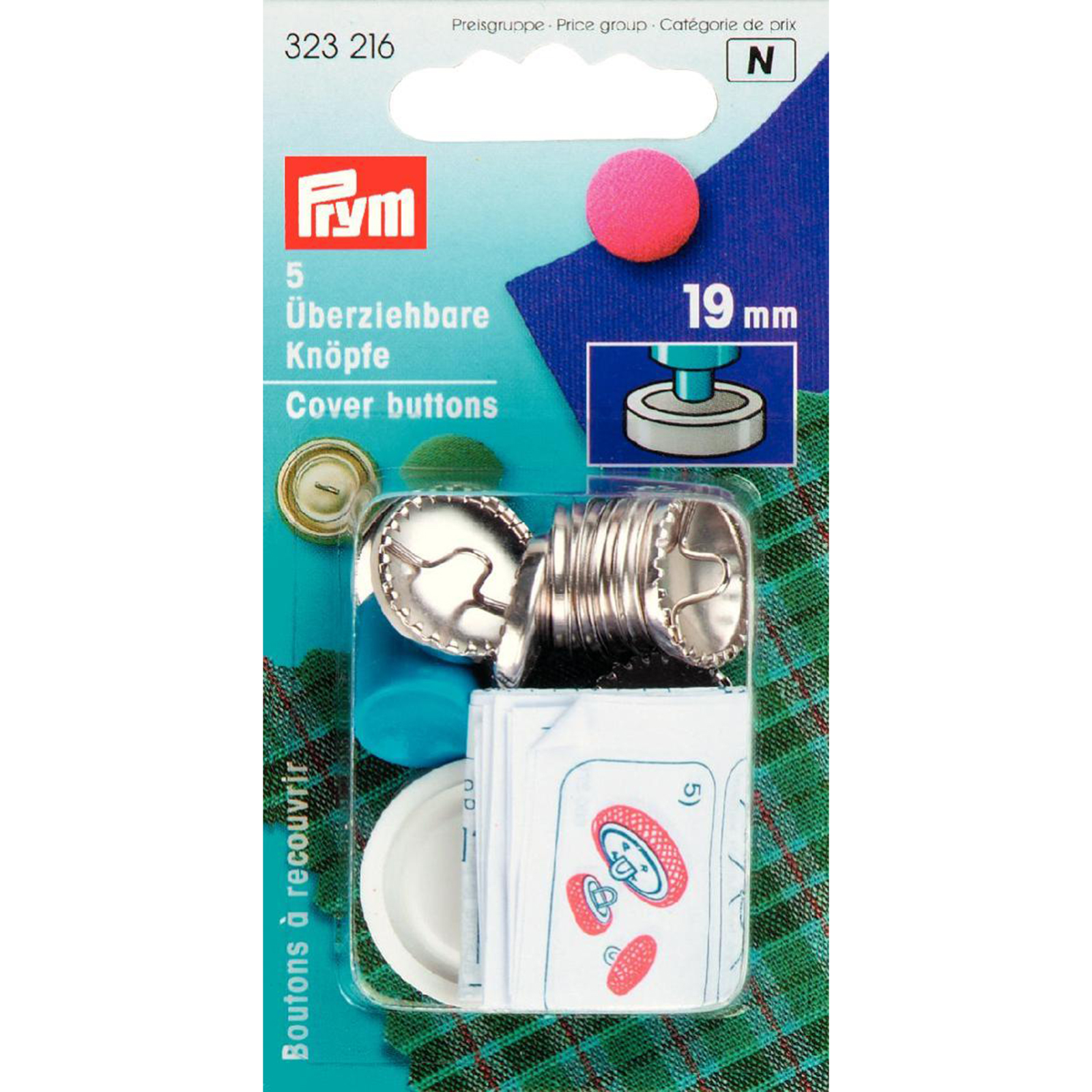 Prym 323216 Stofknopen MS met matrijs 19 mm zilverkleurig - Kaart