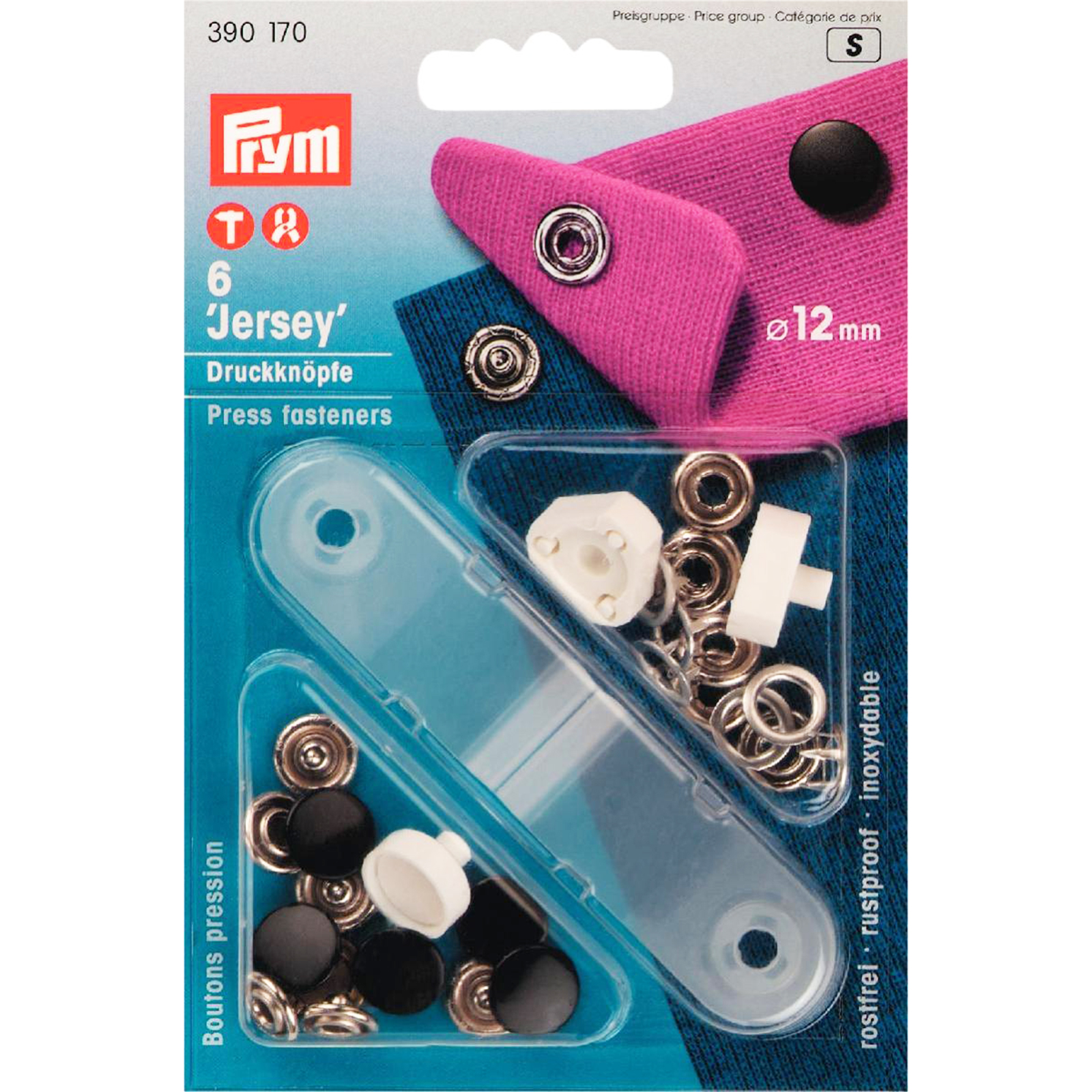 Prym 390170 Naaivrije drukknopen JERSEY MS gladde kap gelakt 12 mm zwart - Kaart