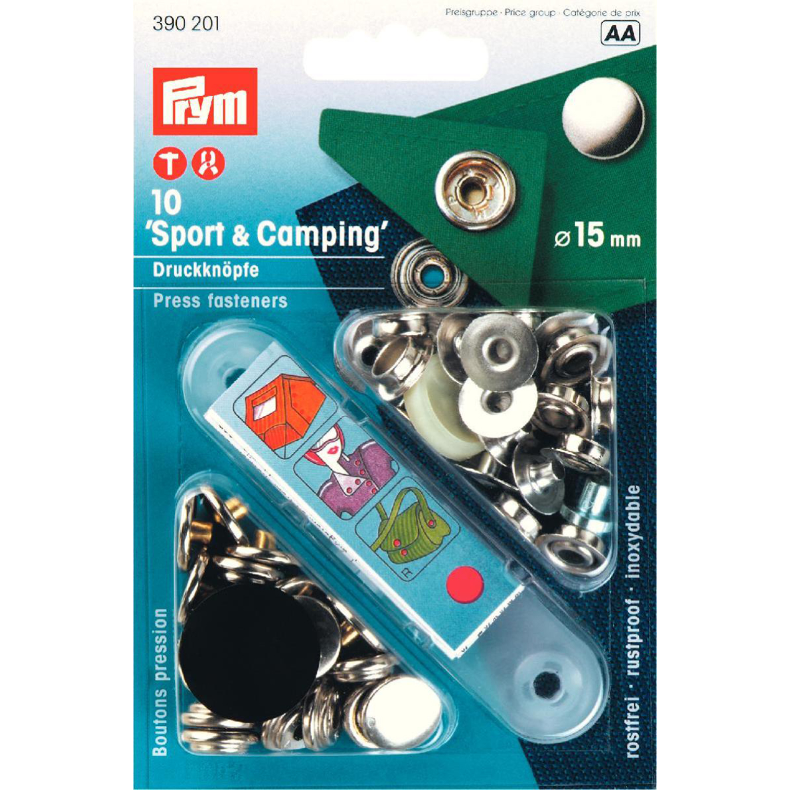 Prym 390201 Naaivrije drukknopen SPORT & CAMPING MS 15 mm zilverkleurig - Kaart