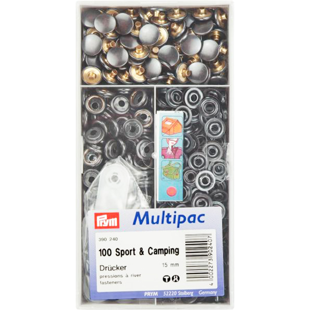 Prym 390240 Naaivrije drukknopen SPORT & CAMPING MS 15 mm gebronsd - Doos