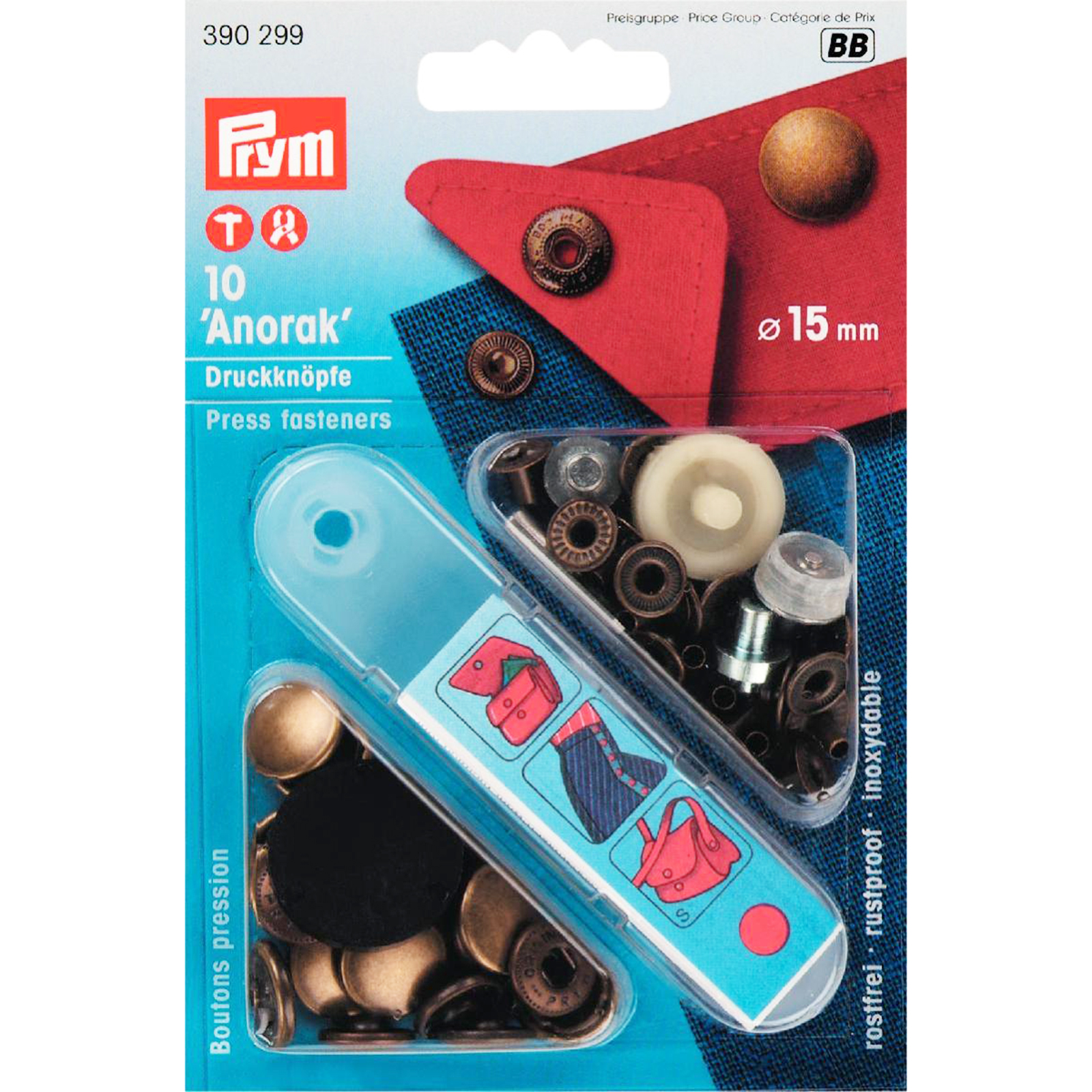 Prym 390299 Naaivrije drukknopen ANORAK MS 15 mm oudmessing - Kaart