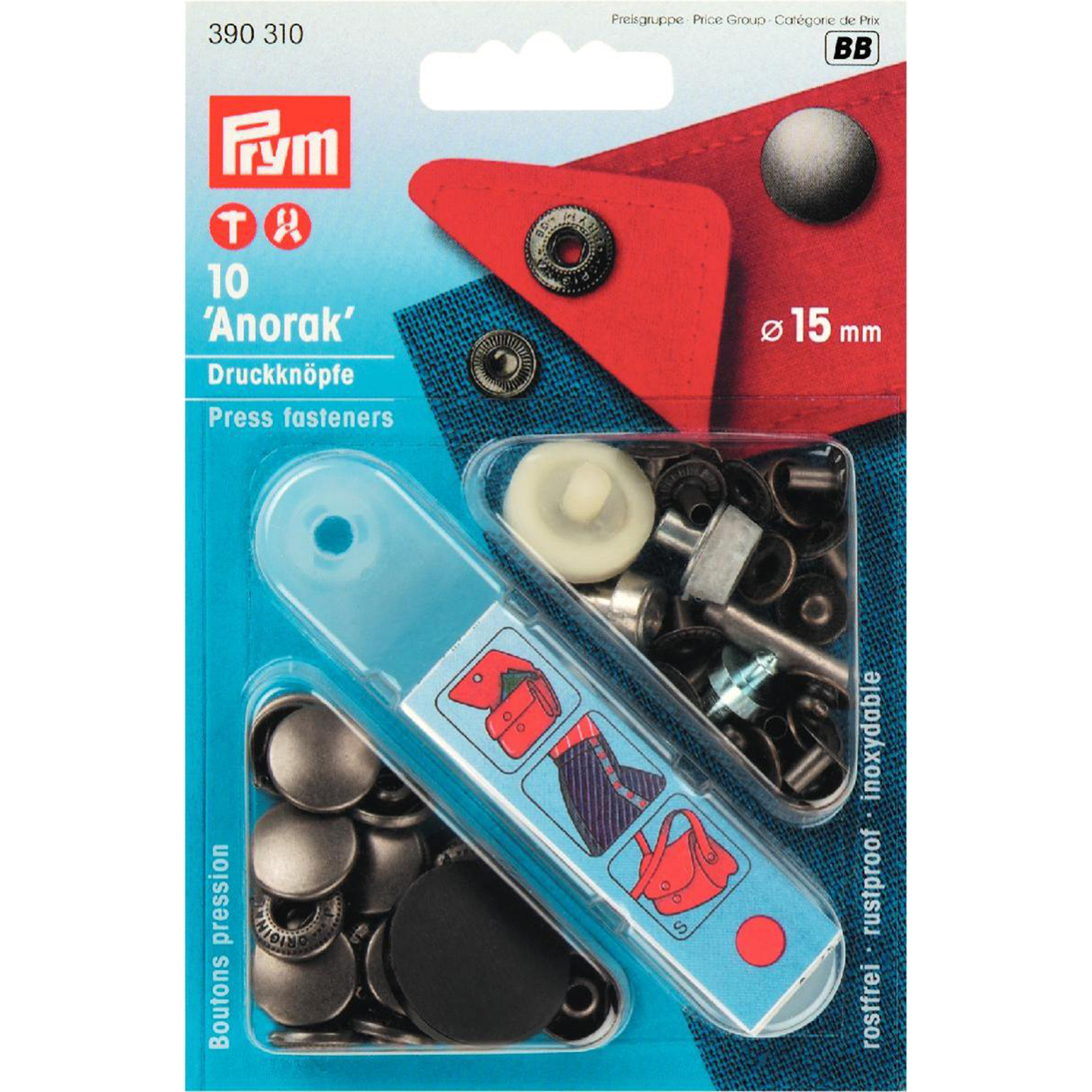 Prym 390310 Naaivrije drukknopen ANORAK MS 15 mm oudijzer - Kaart