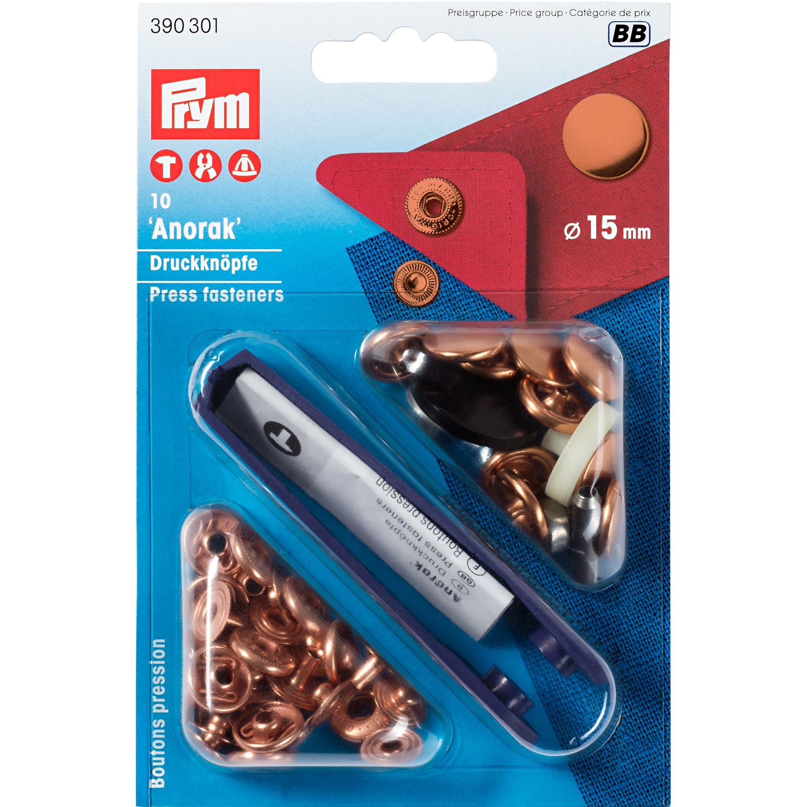 Prym 390312 Naaivrije drukknopen Anorak MS 15 mm verkoperd - Kaart