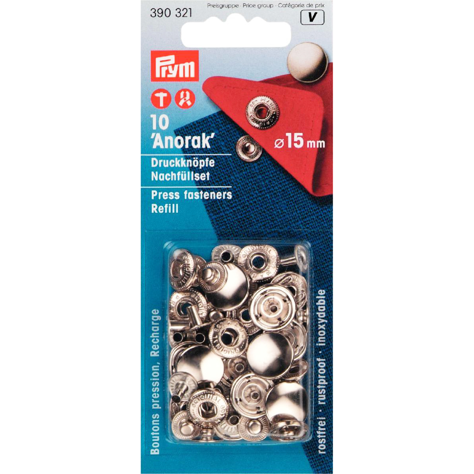 Prym 390321 Navullingen naaivrijedrukknopen zilverkleurig 15mm - Kaart