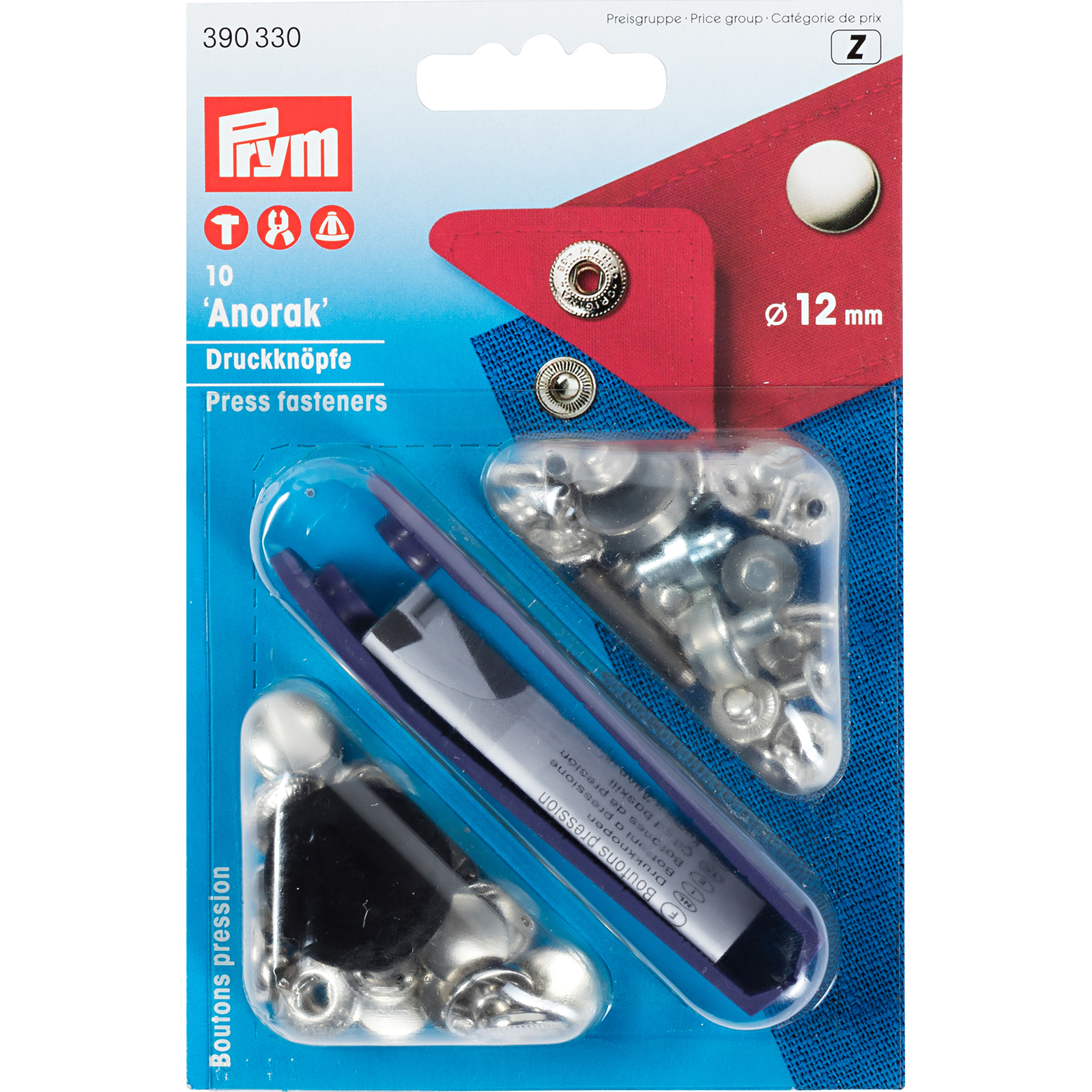 Prym 390330 Naaivrije drukknopen ANORAK MS 12 mm zilverkleurig - Kaart