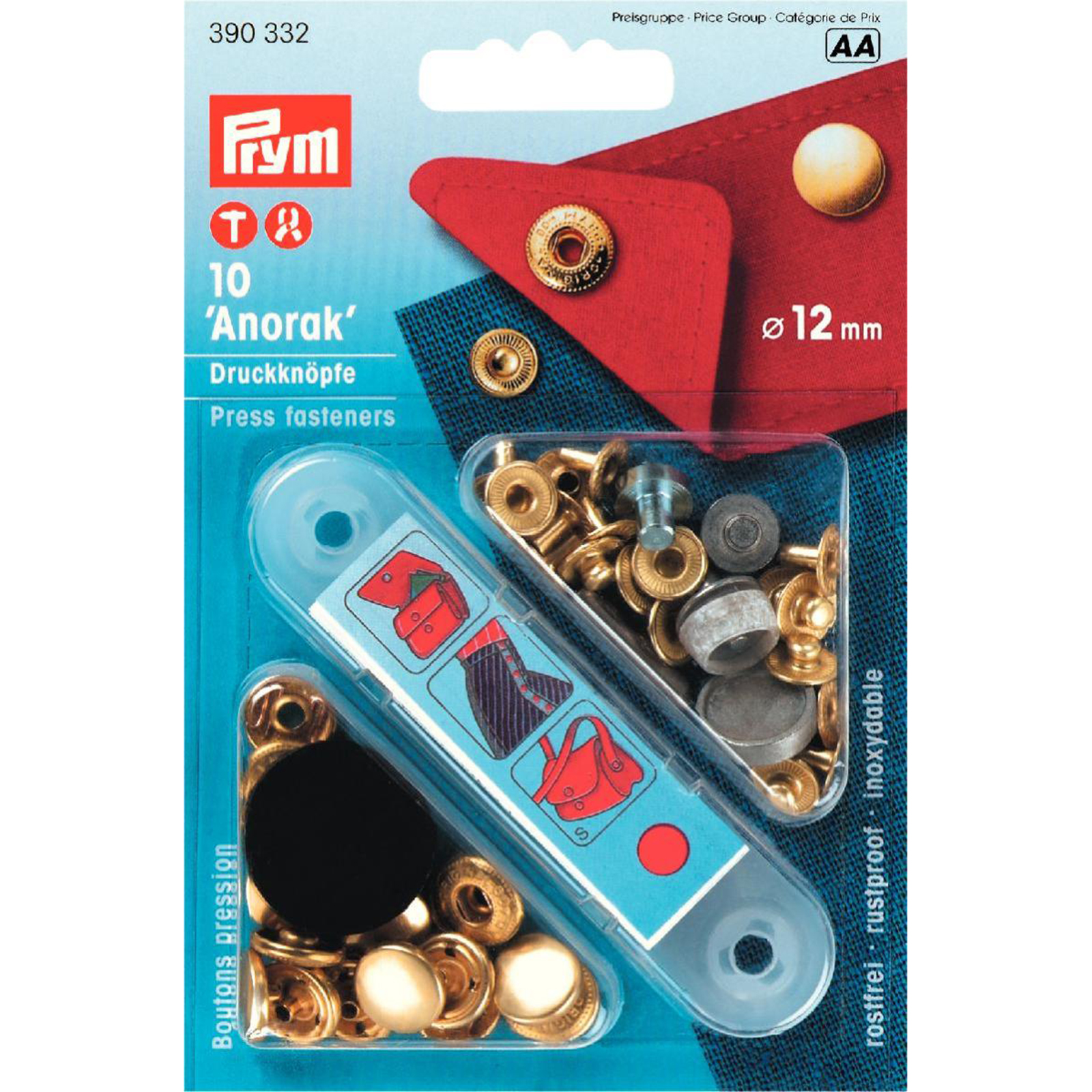 Prym 390332 Naaivrije drukknopen ANORAK MS 12 mm goudkleurig - Kaart
